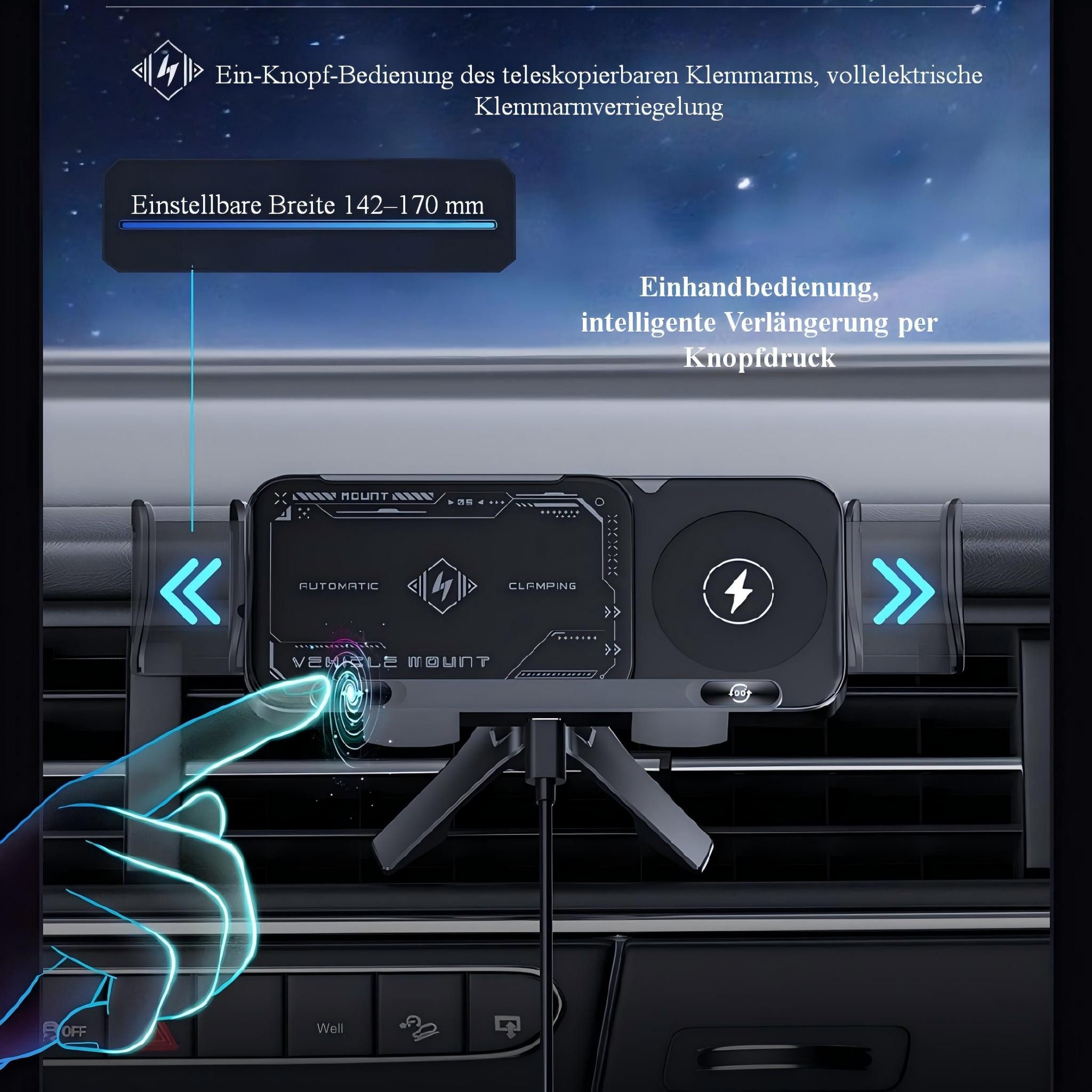 ibettertec Handy-Halterung Handyhalter Auto 360° Drehbar Autohalter mit Drahtlosladung, (15W Kabellose Autohandyhalterung mit Kühlchip, universell für alle Hand – Bild 2 von 5