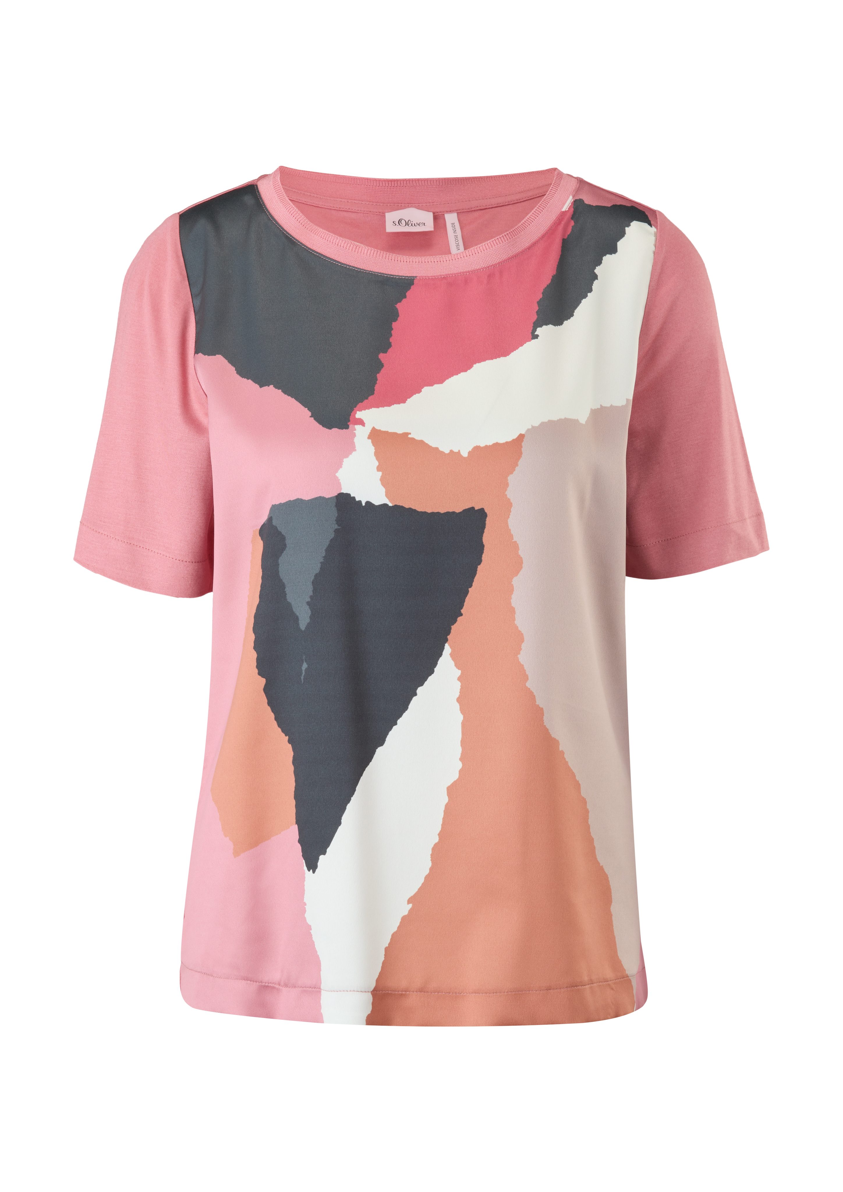s.Oliver BLACK LABEL Kurzarmshirt mit T-Shirt rosa Satinfront