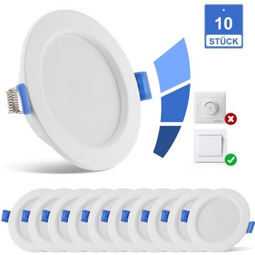 LETGOSPT LED Einbaustrahler 10er Set LED Einbaustrahler, Dimmbar Spot Einbaustrahler Einbauleuchte, LED fest integriert, Warmweiß, Ultraflache Spot Bad Einbauspot 75-95mm, für Küche Badezimmer Büro Flur