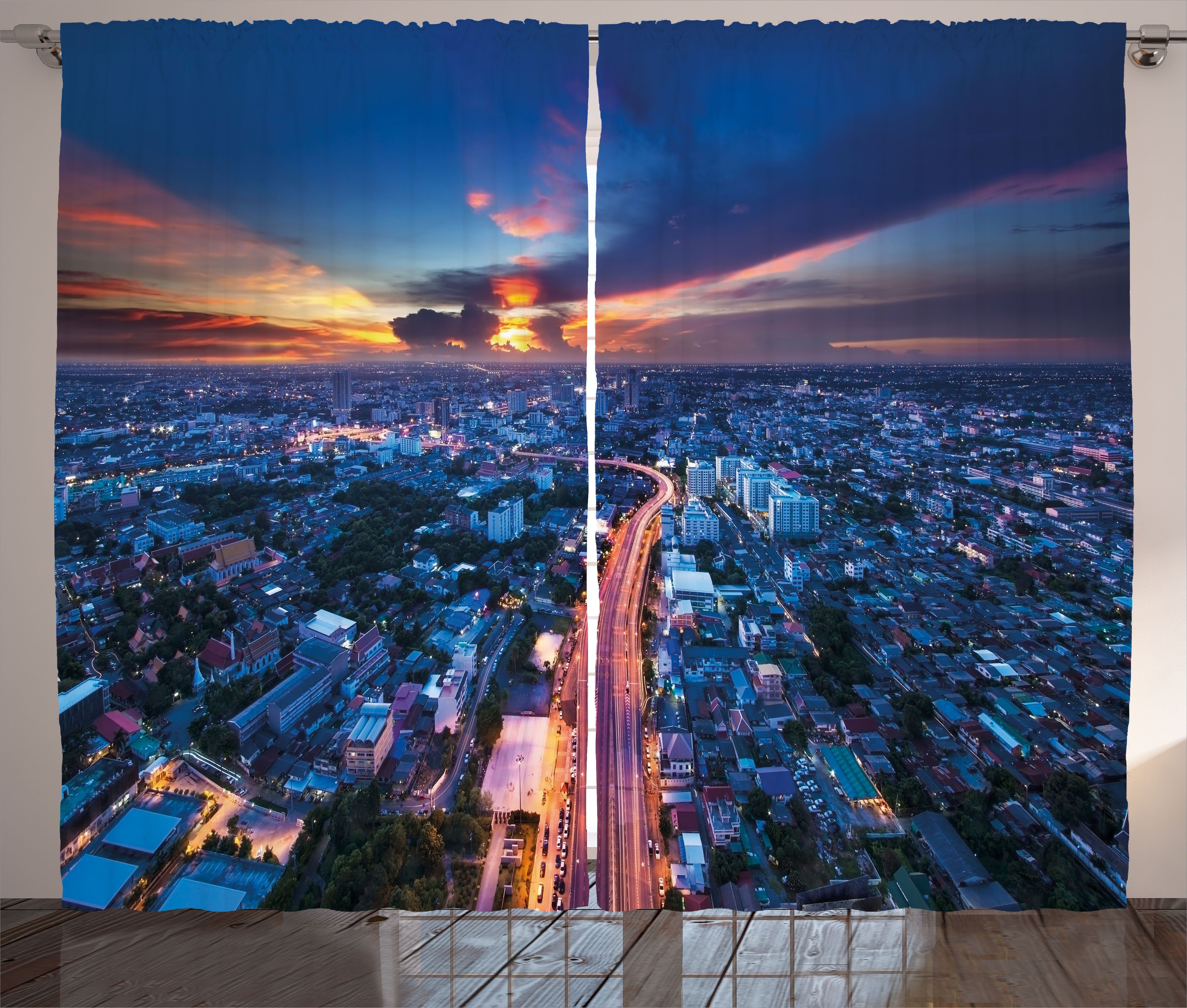 Gardine Schlafzimmer Kräuselband Vorhang mit Schlaufen und Haken, Abakuhaus, Städtisch Bangkok Thailand Skyline