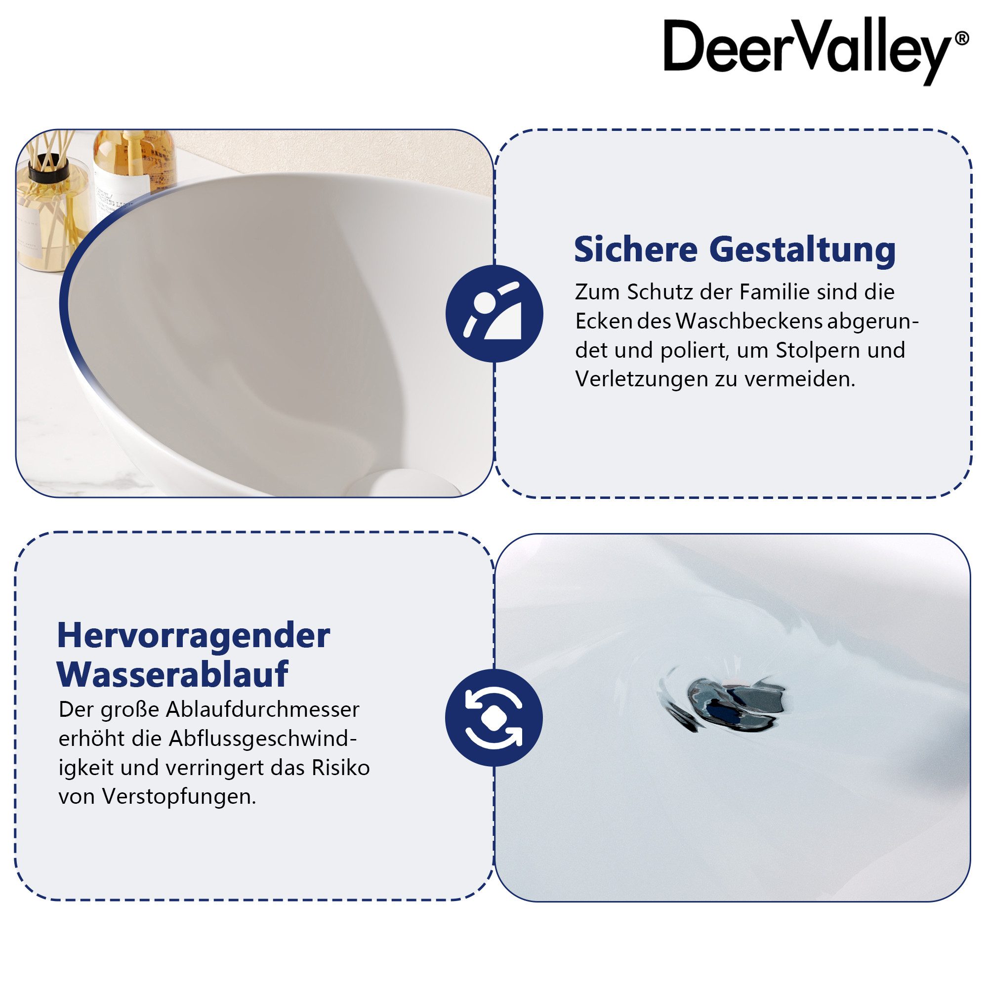 DeerValley Aufsatzwaschbecken DeerValley Oval Keramik Aufsatzwaschbecken Badezimmer Gäste-WC 40x33cm (Packung, ohne Armatur und Ablaufgarnitur), Ovale Keramik-Waschschale ohne Hahnloch und Überlauf