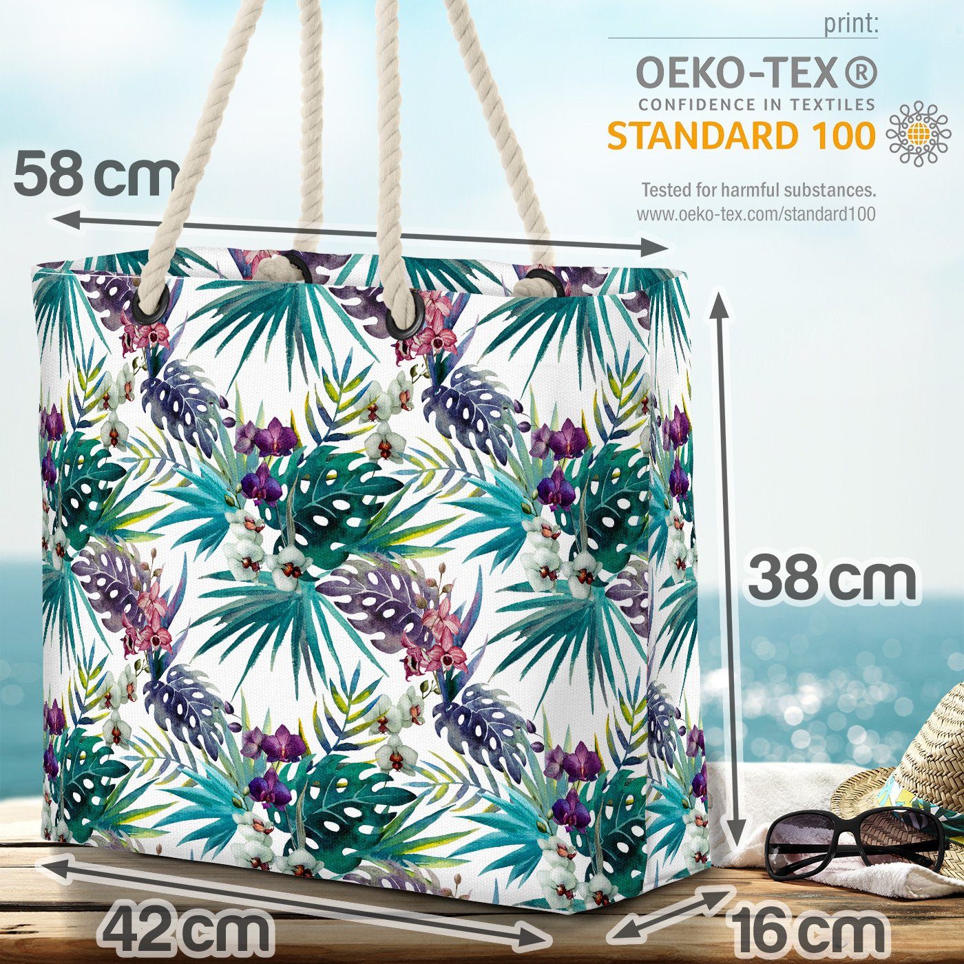 VOID Strandtasche Bag Frühling Palme Blätter Beach tropisch (1-tlg), Blüten floral Orchidee Orchidee