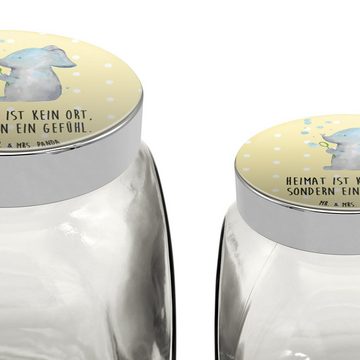 Mr. & Mrs. Panda Vorratsglas XL 2000ml Elefant Seifenblasen - Gelb Pastell - Geschenk, Gewürzdose, Premium Glas, (1-tlg), Stilvoll & Praktisch