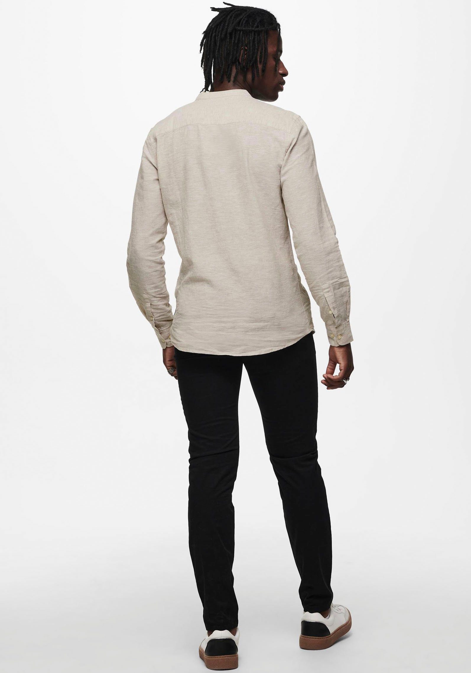 ONLY & SONS Langarmhemd ONSCAIDEN LS SOLID LINEN MAO SHIRT NOOS