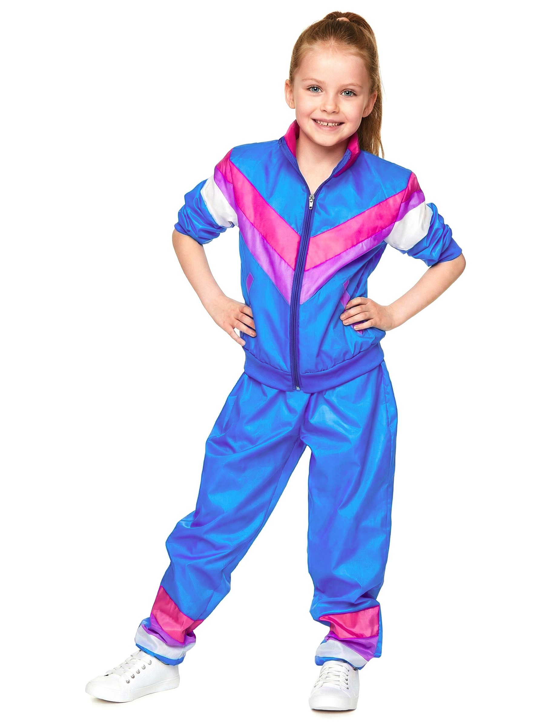 REDSUN Kostüm 80er-Kostüm für Kinder Jogginganzug blau-pink