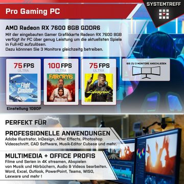SYSTEMTREFF Gaming-PC (AMD Ryzen 7 5800X, Radeon RX 7600, 16 GB RAM, 1000 GB SSD, Luftkühlung, Windows 11, WLAN)