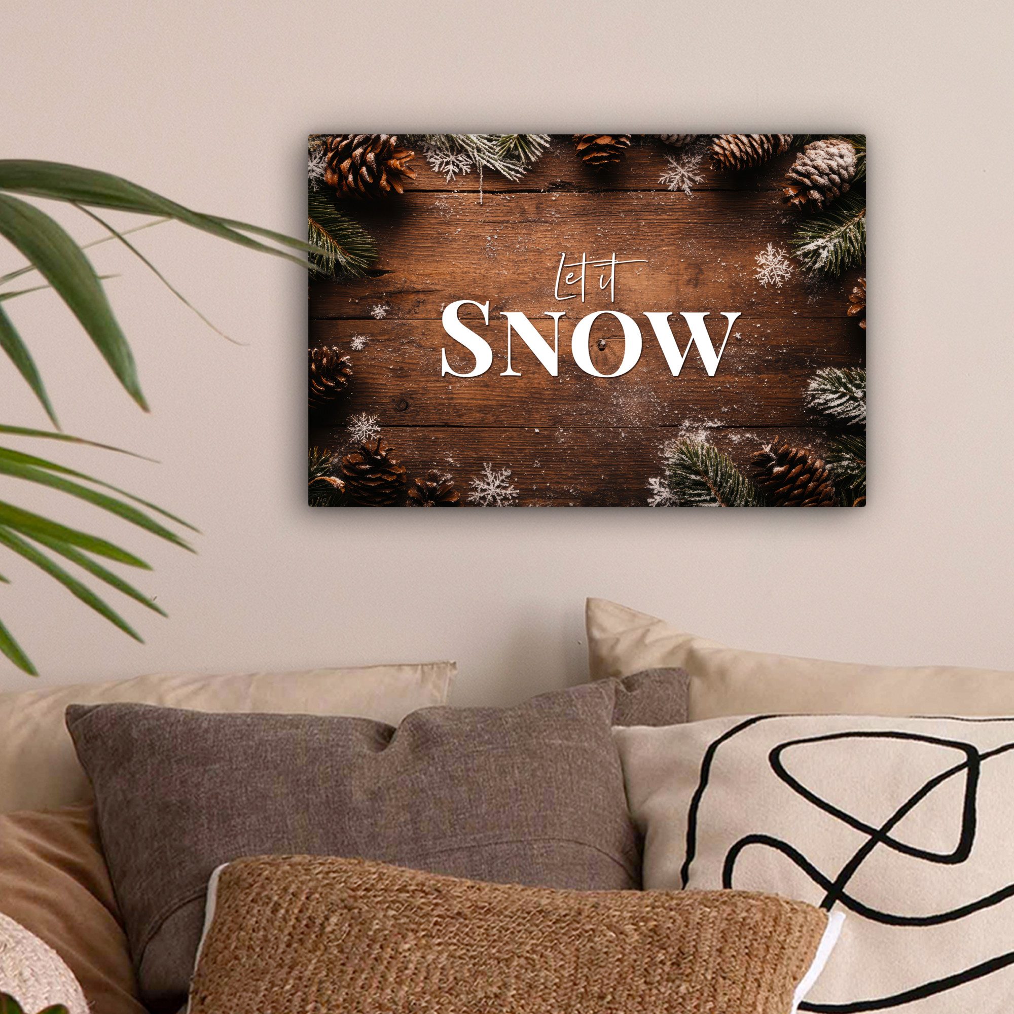 OneMillionCanvasses® Leinwandbild Schnee - Holzoptik - günstig online kaufen