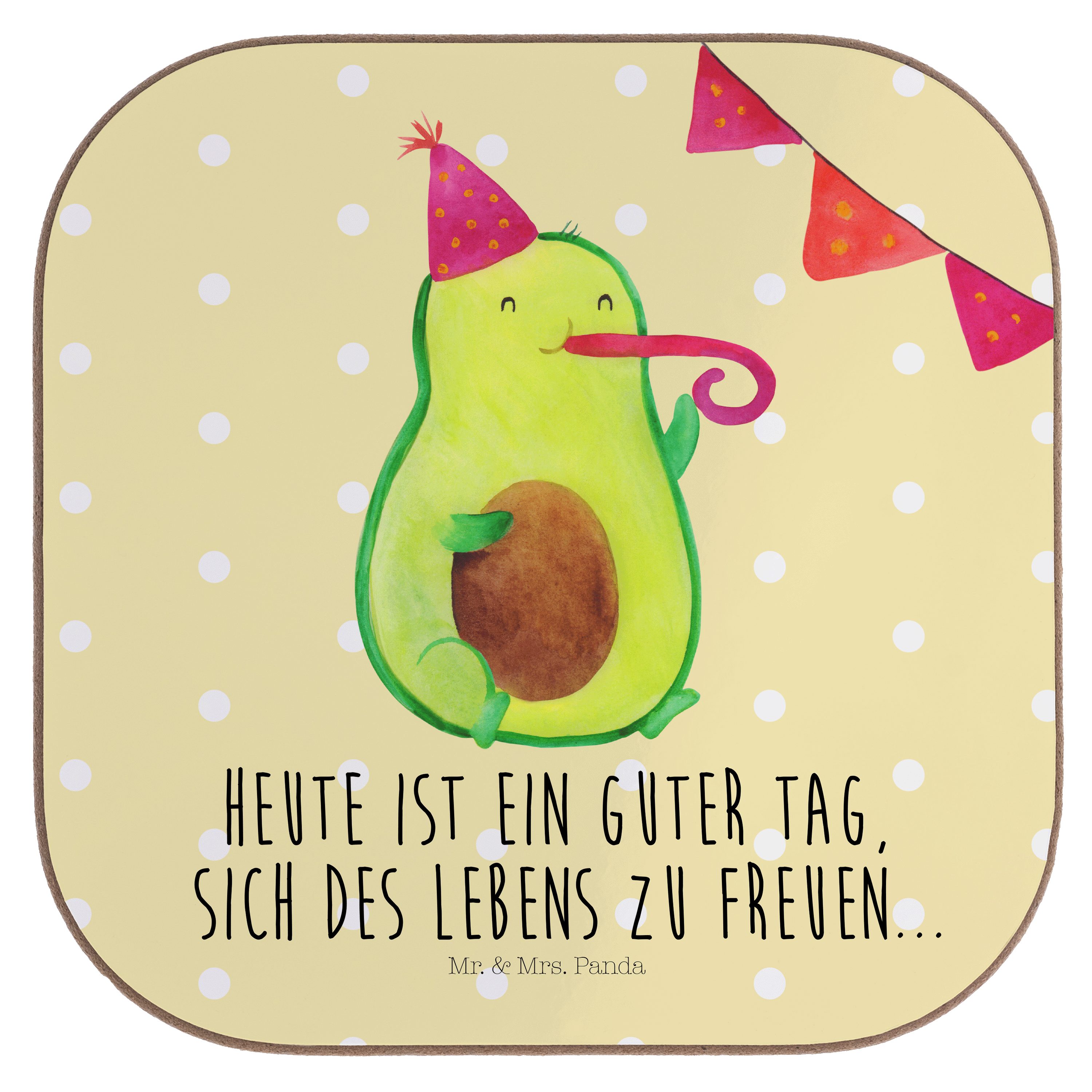 Mr. & Mrs. Getränkeuntersetzer Avocado Geschenk, Jubiläum, 1-tlg. - Fir, Pastell Party Vegan, Gelb Panda - Veggie