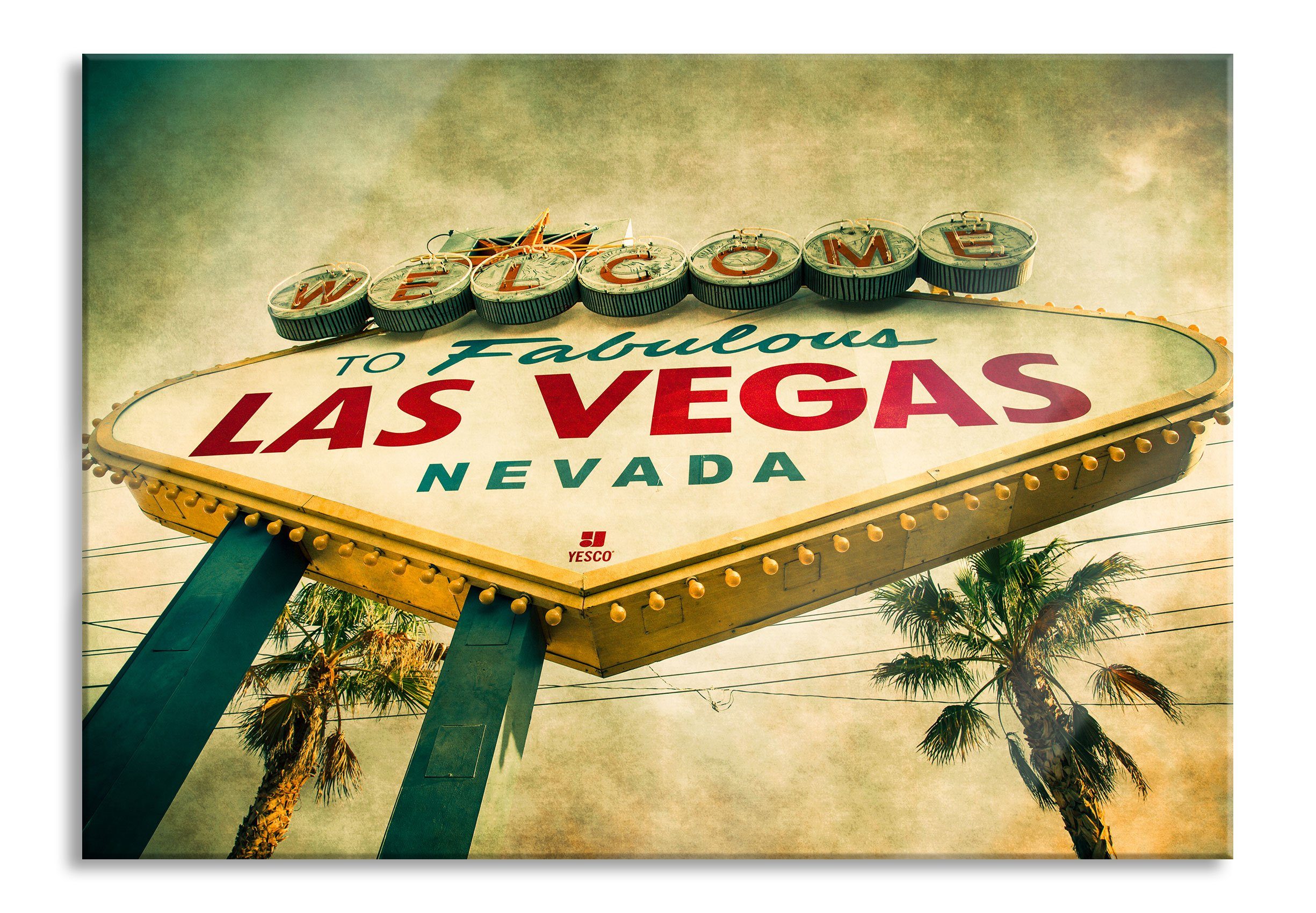 Pixxprint Glasbild Las Vegas Ortsschild, Las Vegas Ortsschild (1 St), Glasbild aus Echtglas, inkl. Aufhängungen und Abstandshalter