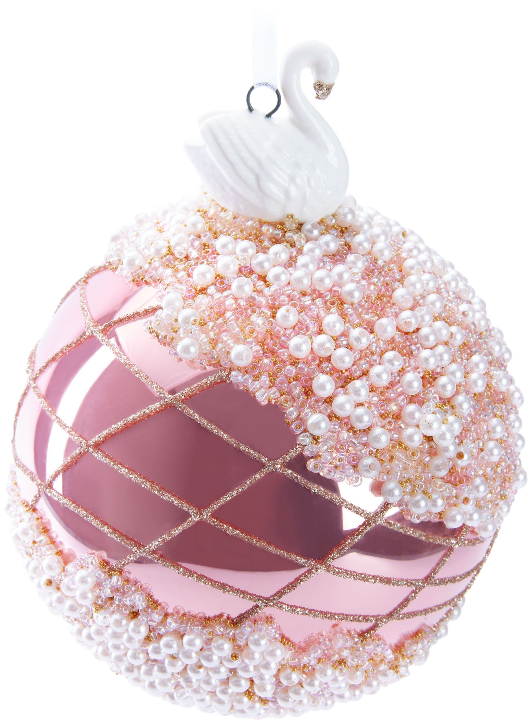 BRUBAKER Weihnachtsbaumkugel Premium Weihnachtskugel mit Porzellan Figur - Handdekorierte Baumkugel (1 St), 10 cm Christbaumschmuck aus Glas mit Perlen Dekorationen und Glitzer