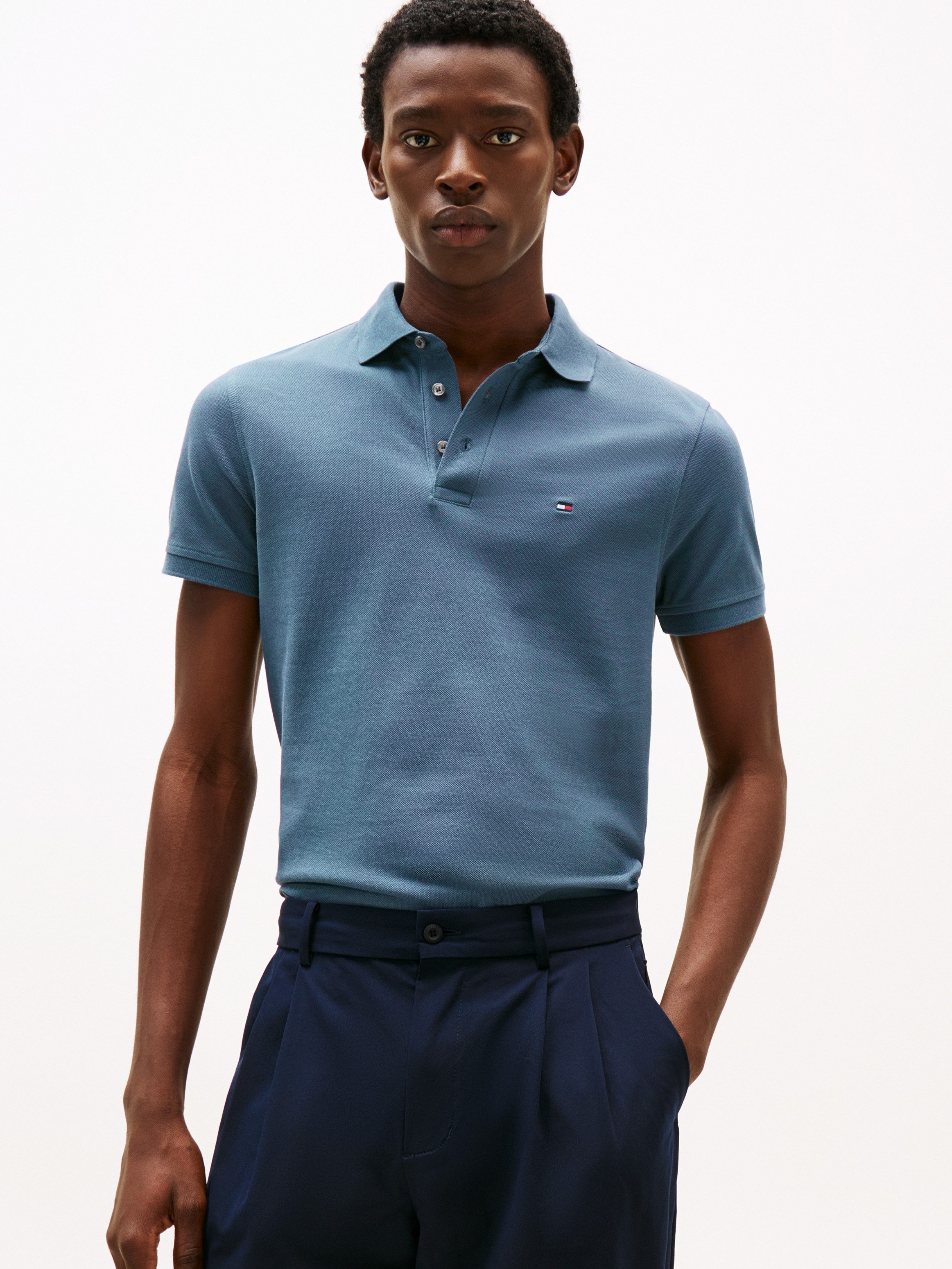 Tommy Hilfiger Poloshirt 1985 SLIM POLO mit Piqué-Struktur und Stickerei meliert, casual, slim fit, Baumwollmix, Polokragen. Reduzierter Preis € 55,99. Unverbindliche Preisempfehlung € 79,90