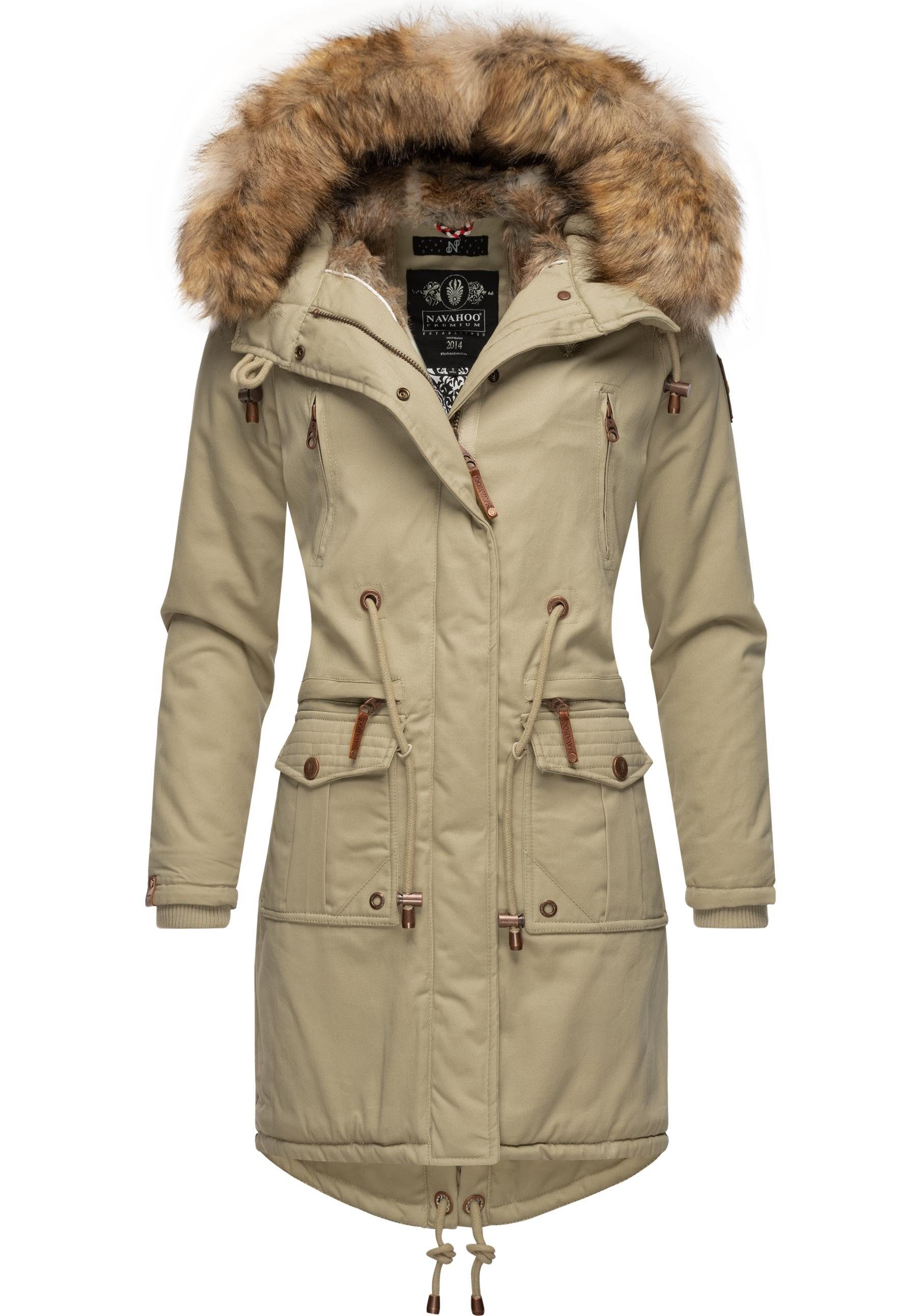 Navahoo Wintermantel Rosinchen stylischer Damen Winter Baumwollparka mit Kunstfell