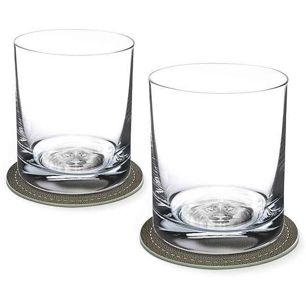 Contento Whiskyglas, Glas, Löwe, 400 ml, 2 Gläser, 2 Untersetzer