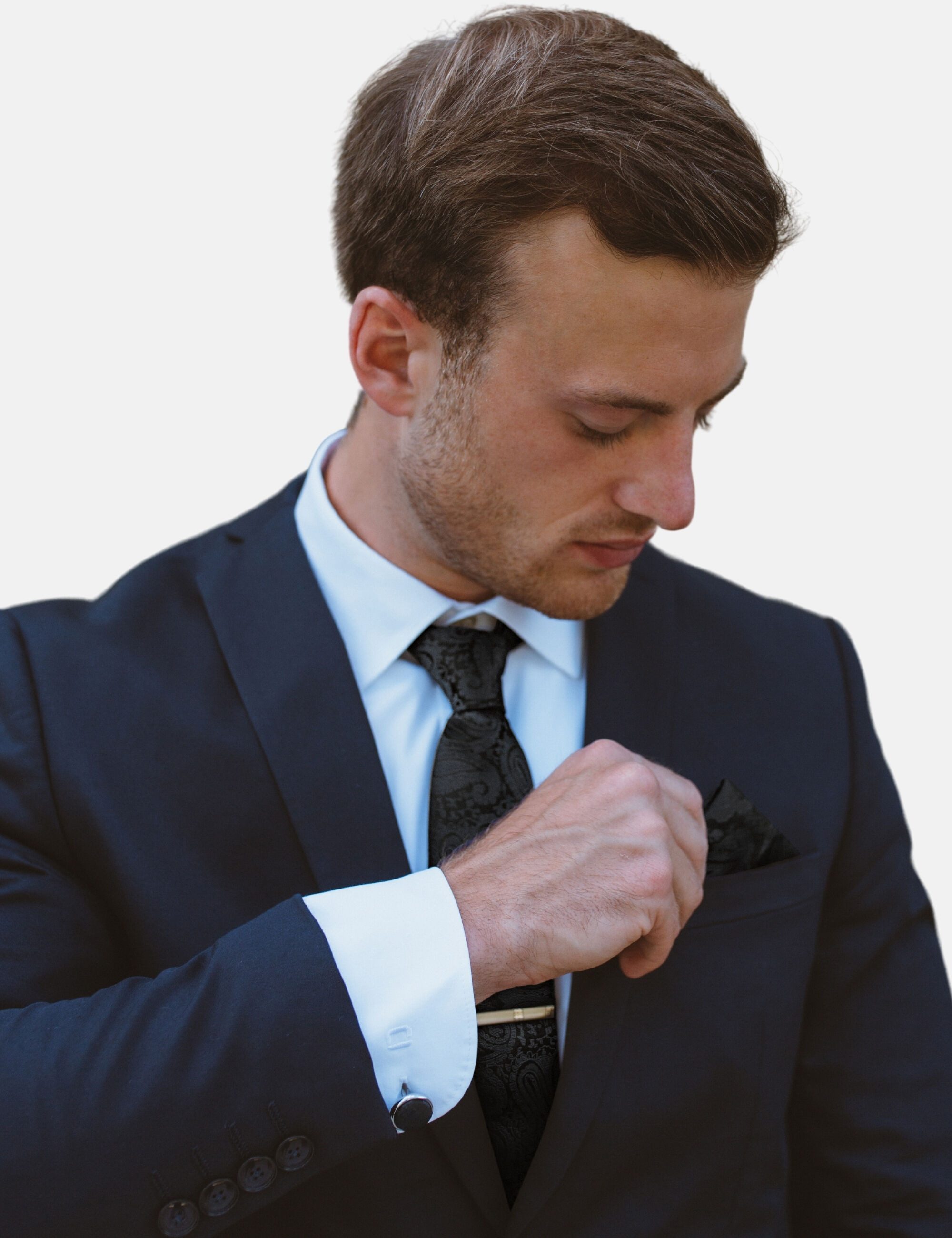 Massi Morino Krawatte (1-St) mit Einstecktuch, Manschettenknöpfen und Krawattenklammer