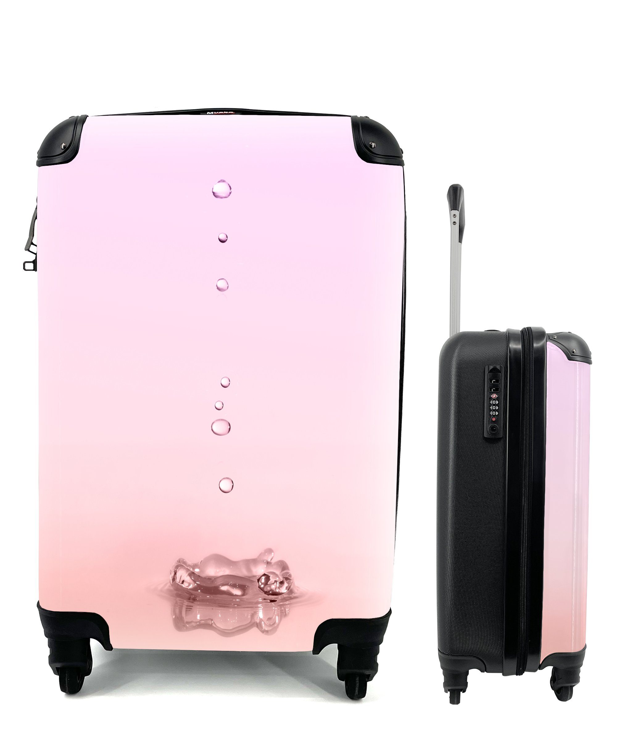 MuchoWow Handgepäckkoffer Tropfen fallen in rosa Wasser, 4 Rollen, Reisetasche mit rollen, Handgepäck für Ferien, Trolley, Reisekoffer