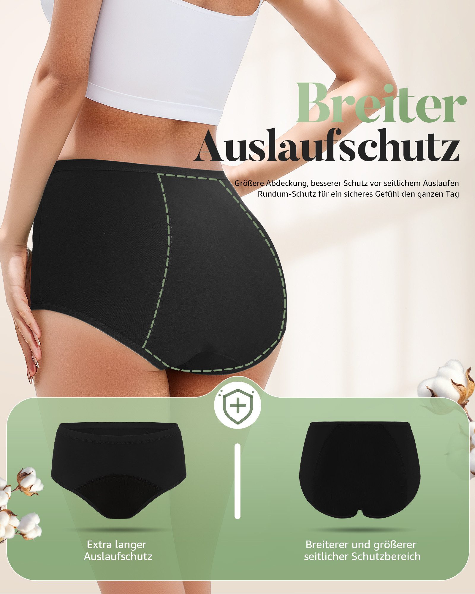 TANSTC Periodenslip Periodenslip Periodenunterwäsche starke Blutung Damen (Packung, 3er-Pack) auslaufsicher, für starke Tage geeignet, mehrlagiger Schutz, waschbar