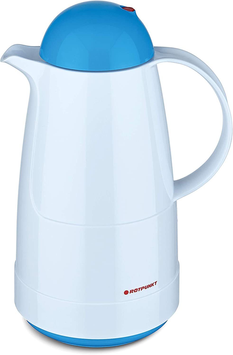 ROTPUNKT Isolierkanne 1,0 ltr. hochwertig I Glaseinsatz I BPA Frei I 24 Std warm 36 std kalt, 1,0 l, (Kaffeekanne I Teekanne, 210 polar/kingfisher), Glaskolben aus doppelwandigem Rosalin-Glas