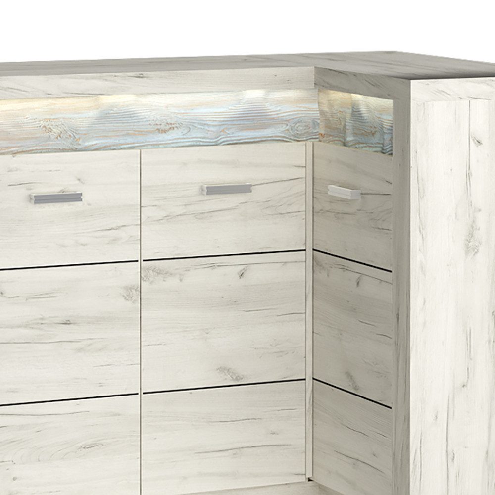 Lomadox Kommode INGENIO-161, Eckschrank Sideboard Wohnzimmerschrank modern Esche in weiß