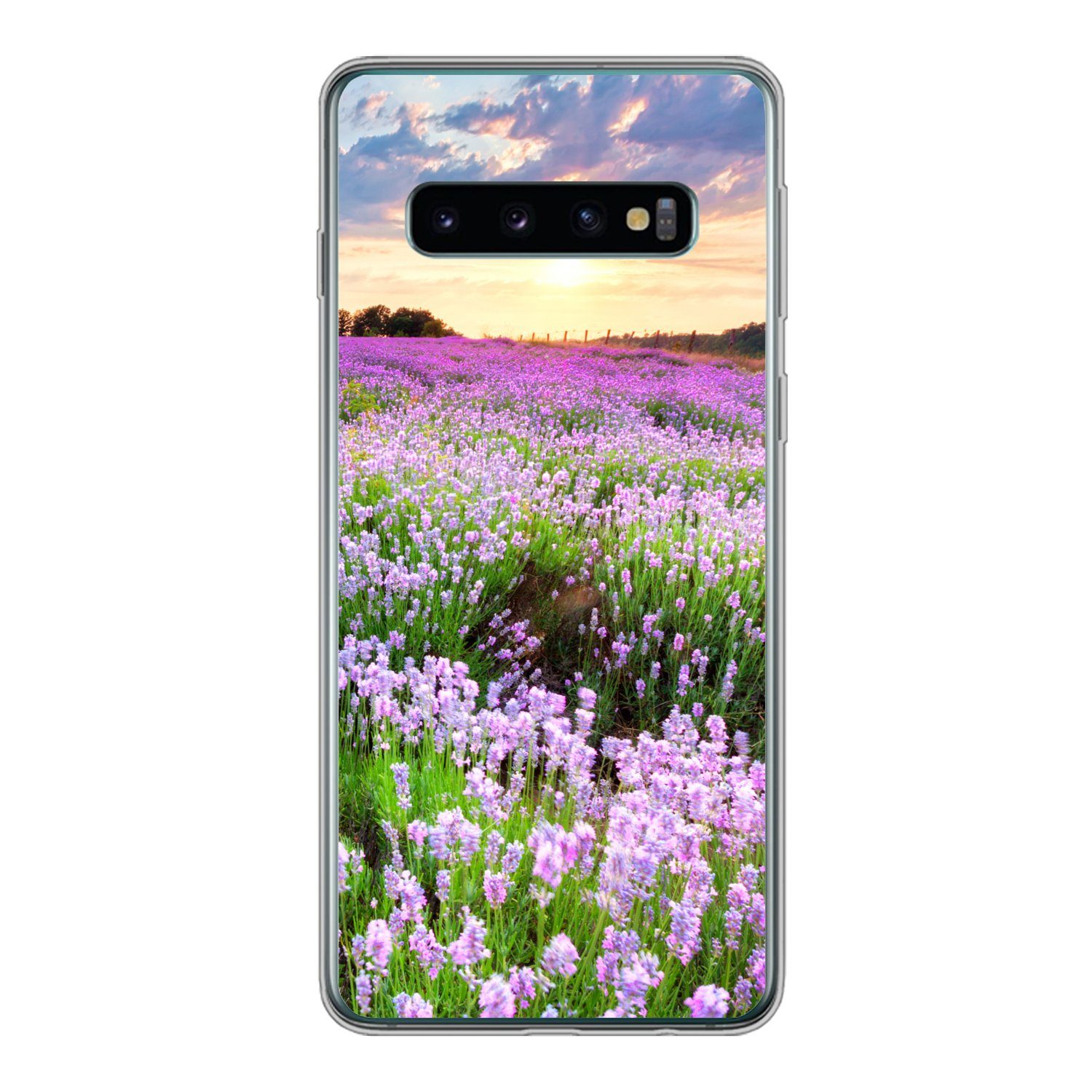 MuchoWow Handyhülle für Samsung Galaxy S10 Blumen - Lavendel - Lila - Himmel - Sonnenunter, Phone Case, Silikon, Schutzhülle Dünn