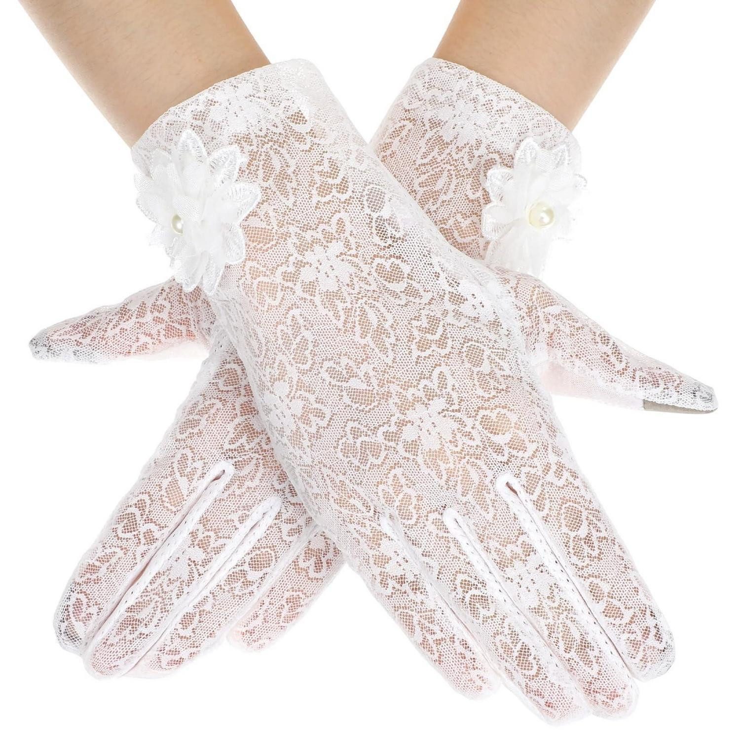 LuxusKollektion Abendhandschuhe Damen Handschuhe Spitze Weiß Elegant (1-St)