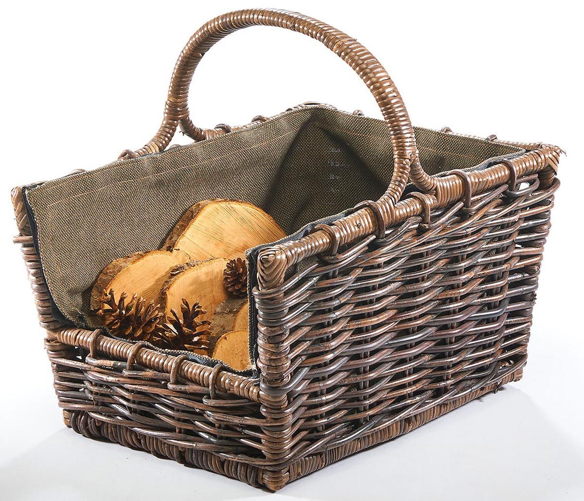 Kobolo Kaminholzkorb Holztrage Krabu Rattan - abnehmbarem dunklen Stoff günstig online kaufen