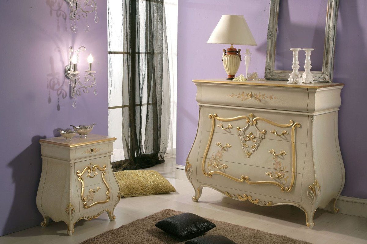 Nachttisch Möbel Casa Luxus 3 Casa mit Möbel Schubladen Italy - Schlafzimmer Padrino Barock Barockstil / Nachtkommode Barock - Gold Luxus Beistelltisch Creme - Made Luxus in Barock Padrino Qualität - in Handgefertigter -