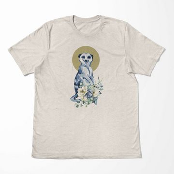 Sinus Art T-Shirt Herren Shirt 100% gekämmte Bio-Baumwolle T-Shirt Aquarell Erdmännchen Blumen Motiv Nachhaltig Ökomo (1-tlg)