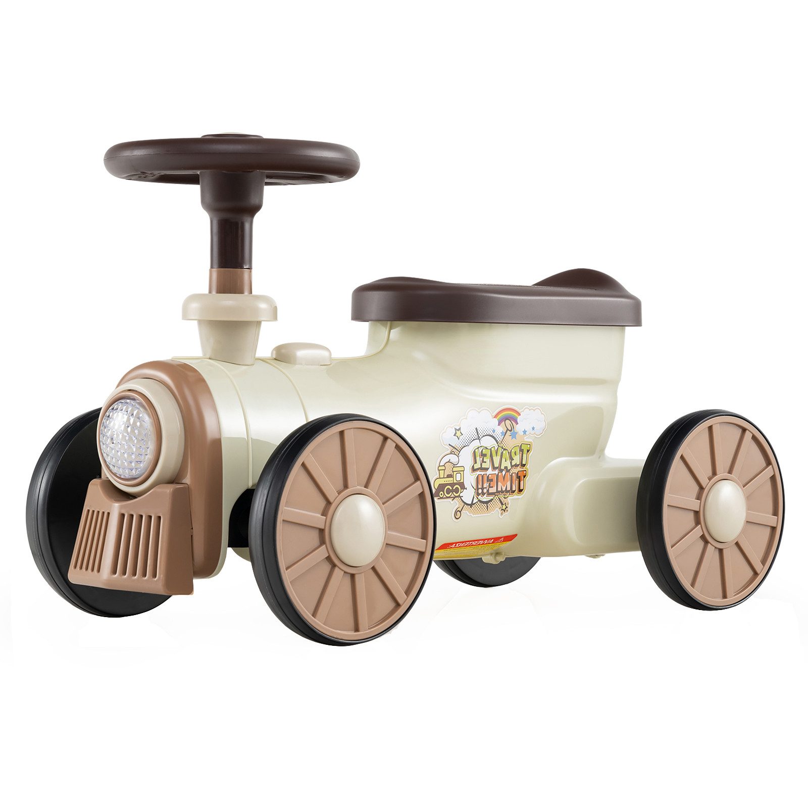 KOMFOTTEU Rutscherauto, Rutschfahrzeug mit Lenkrad, Zuggeräusche & Stauraum unter dem Sitz