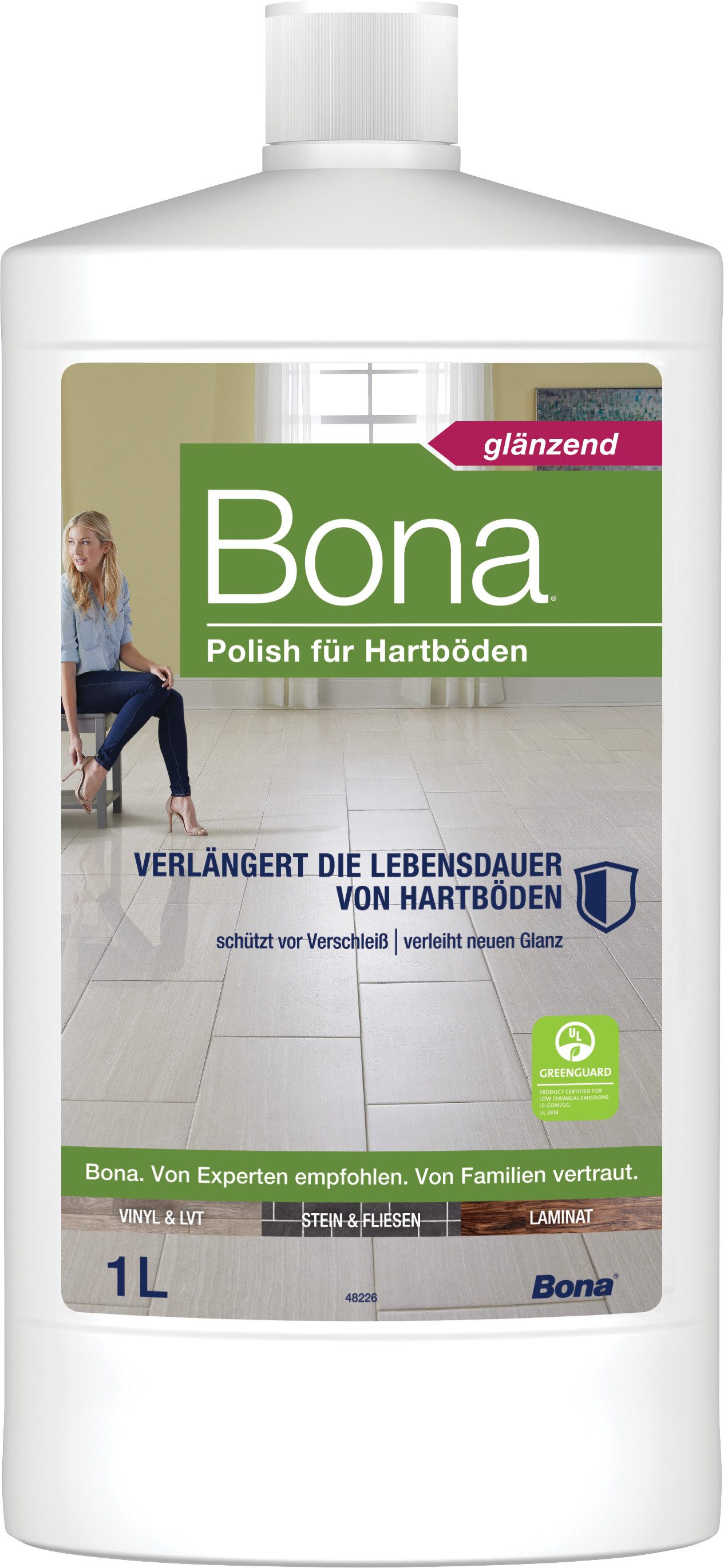 Bona Stein-, Fliesen- und Laminat Polish 1 L, Versiegelung Bodenpflegemittel (1 St), Schützt vor Verschleiß und Abnutzung, Gebrauchsfertig