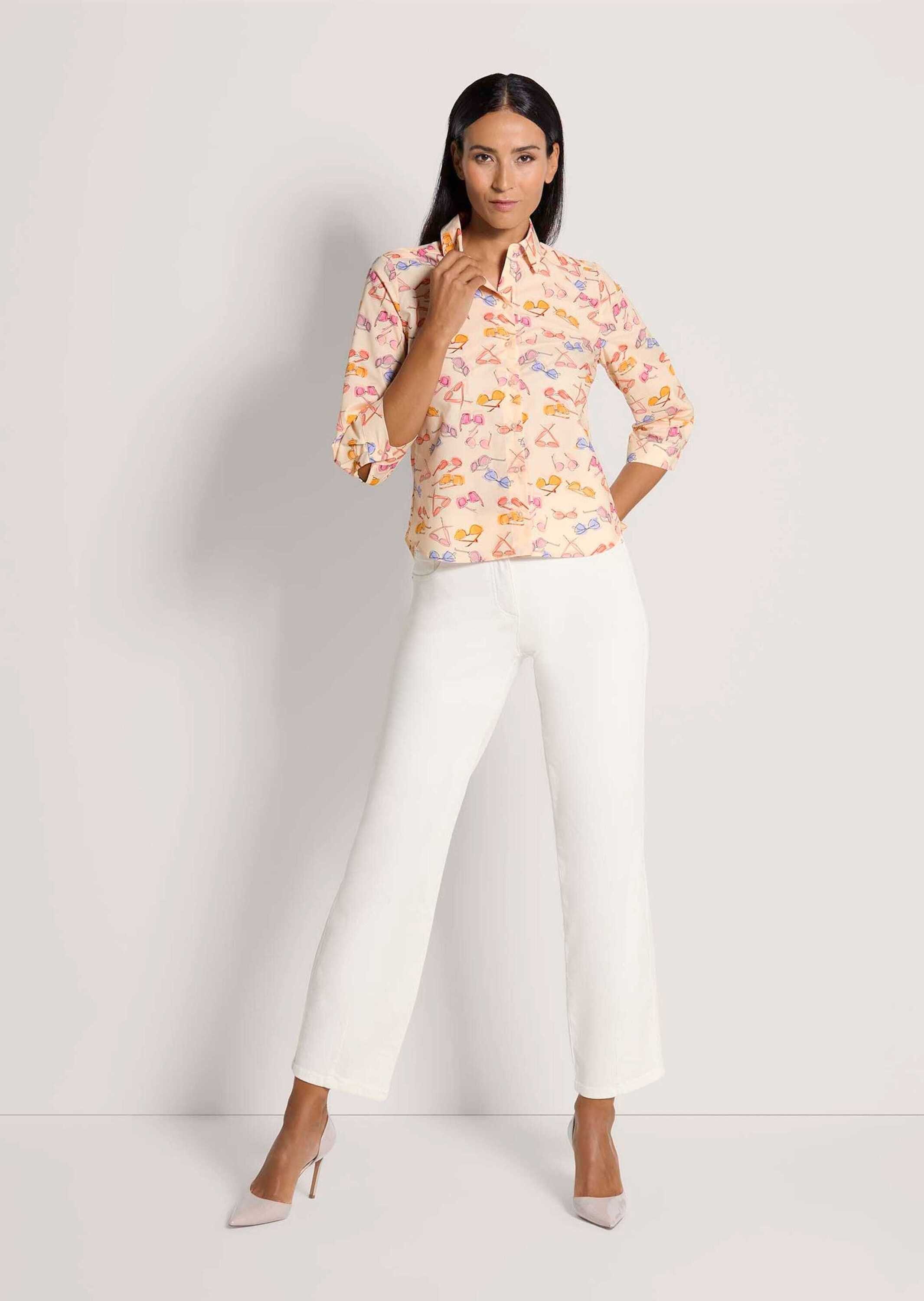 MADELEINE Hemdbluse Druckbluse mit Brillen-Muster Sommerbluse mit Hemdkragen, Knopfleiste und 3/4-Arm