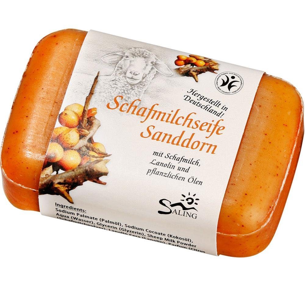 Saling Feste Duschseife Schafmilchseife Sanddorn, 100 g
