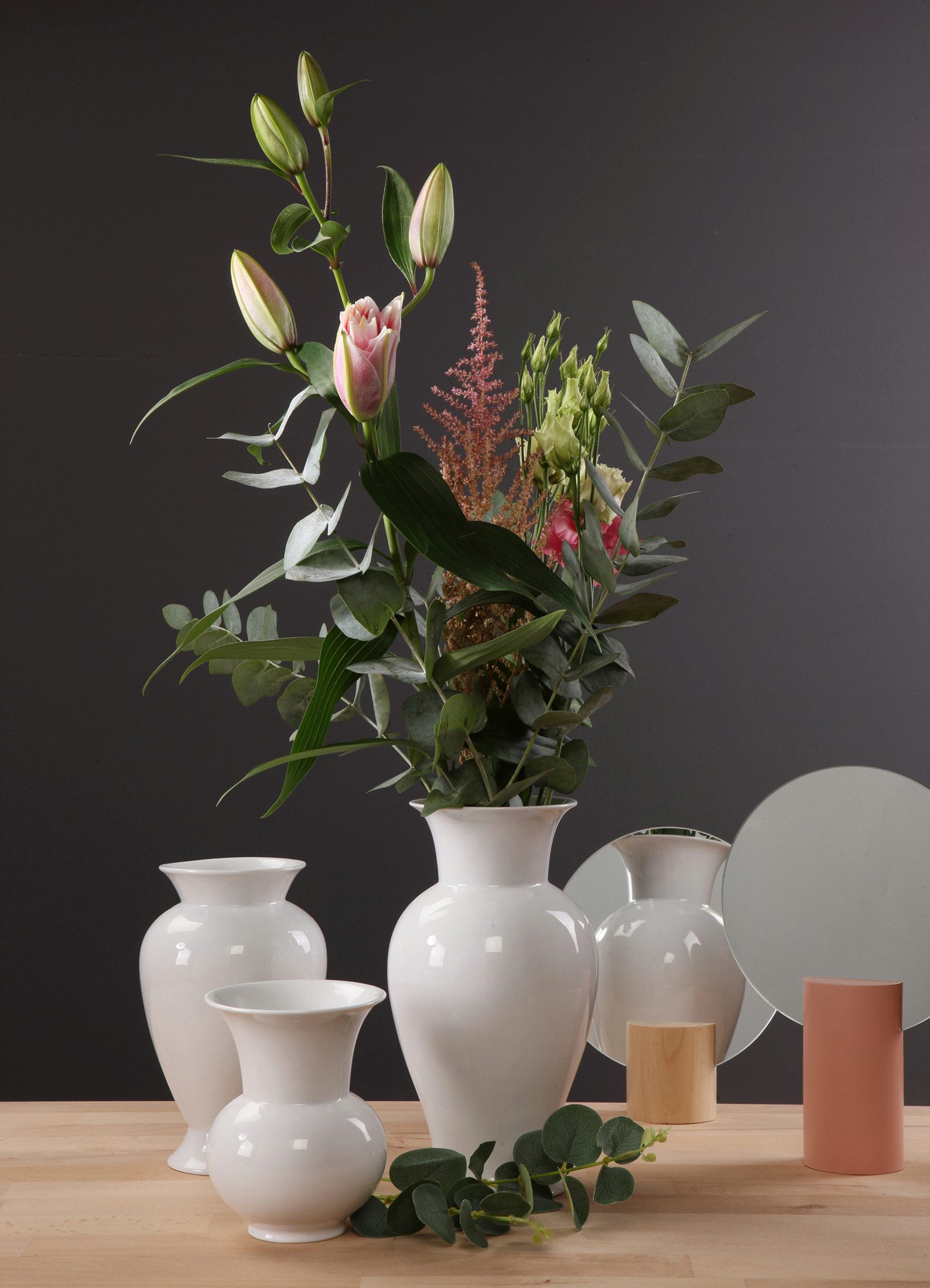 Goebel Dekovase Kaiser Porzellan, handgearbeitet, Weiß, Barock, H: 17cm