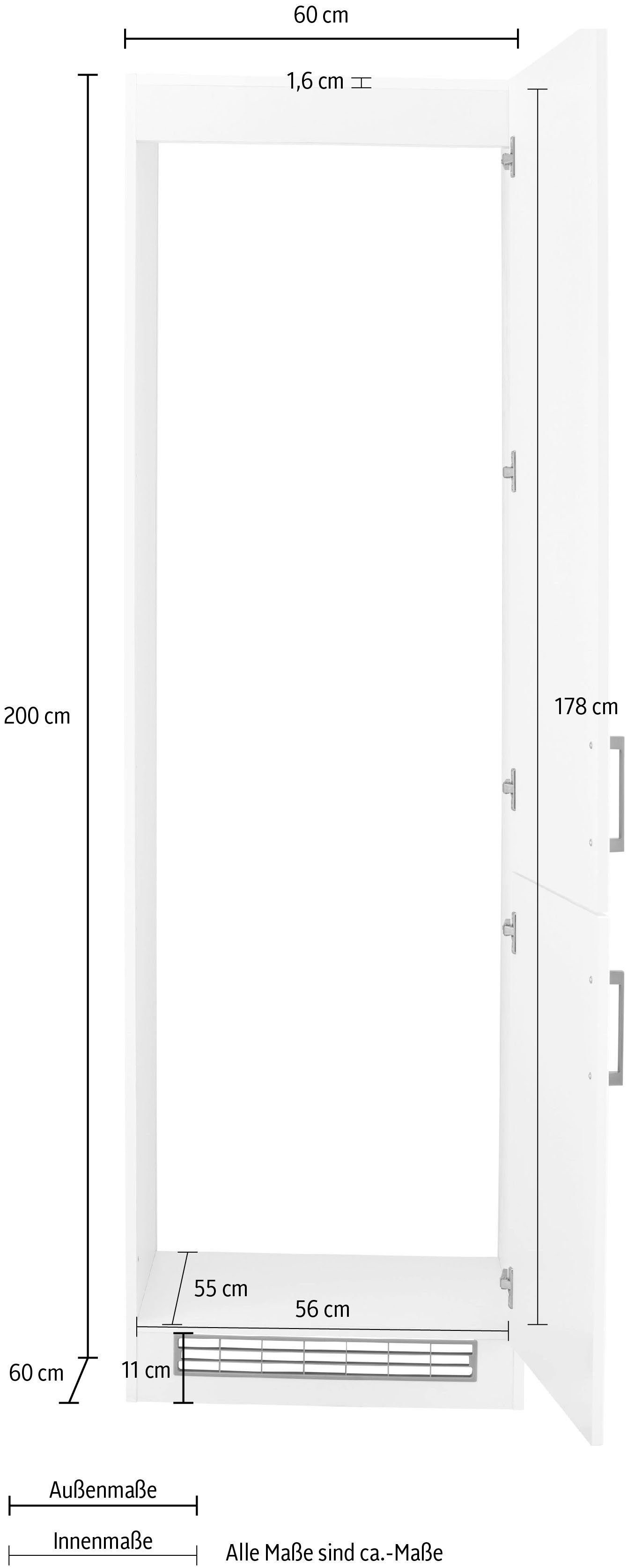 cm 178 HELD mit MÖBEL hoch, | Tinnum Kühlumbauschrank Nischenmaß breit, Metallgriffe, weiß cm 60 200 cm weiß