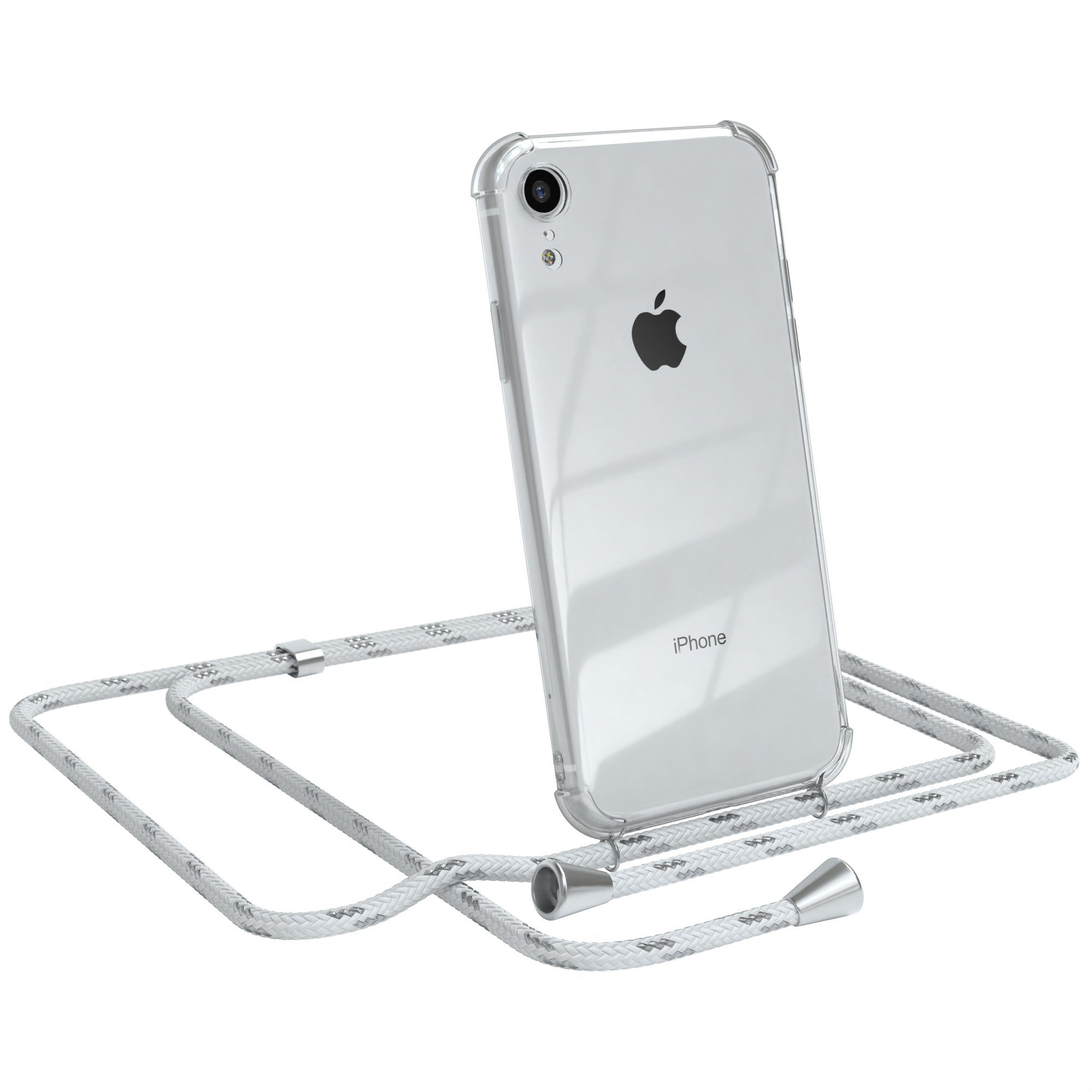 EAZY CASE Handykette Hülle mit Kette für Apple iPhone XR 6,1 Zoll, Hülle Smartphonekette für Unterwegs Festivalhülle Transparent Weiß