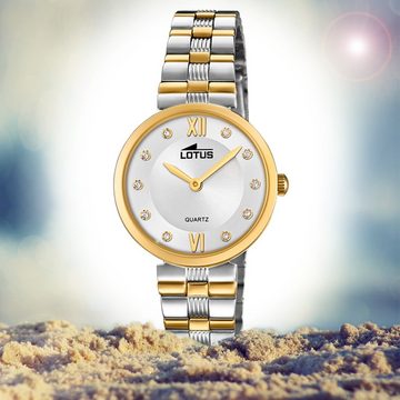 Lotus Quarzuhr LOTUS Damen Uhr Fashion 18542/3, Damen Armbanduhr rund, Edelstahlarmband silber, gold
