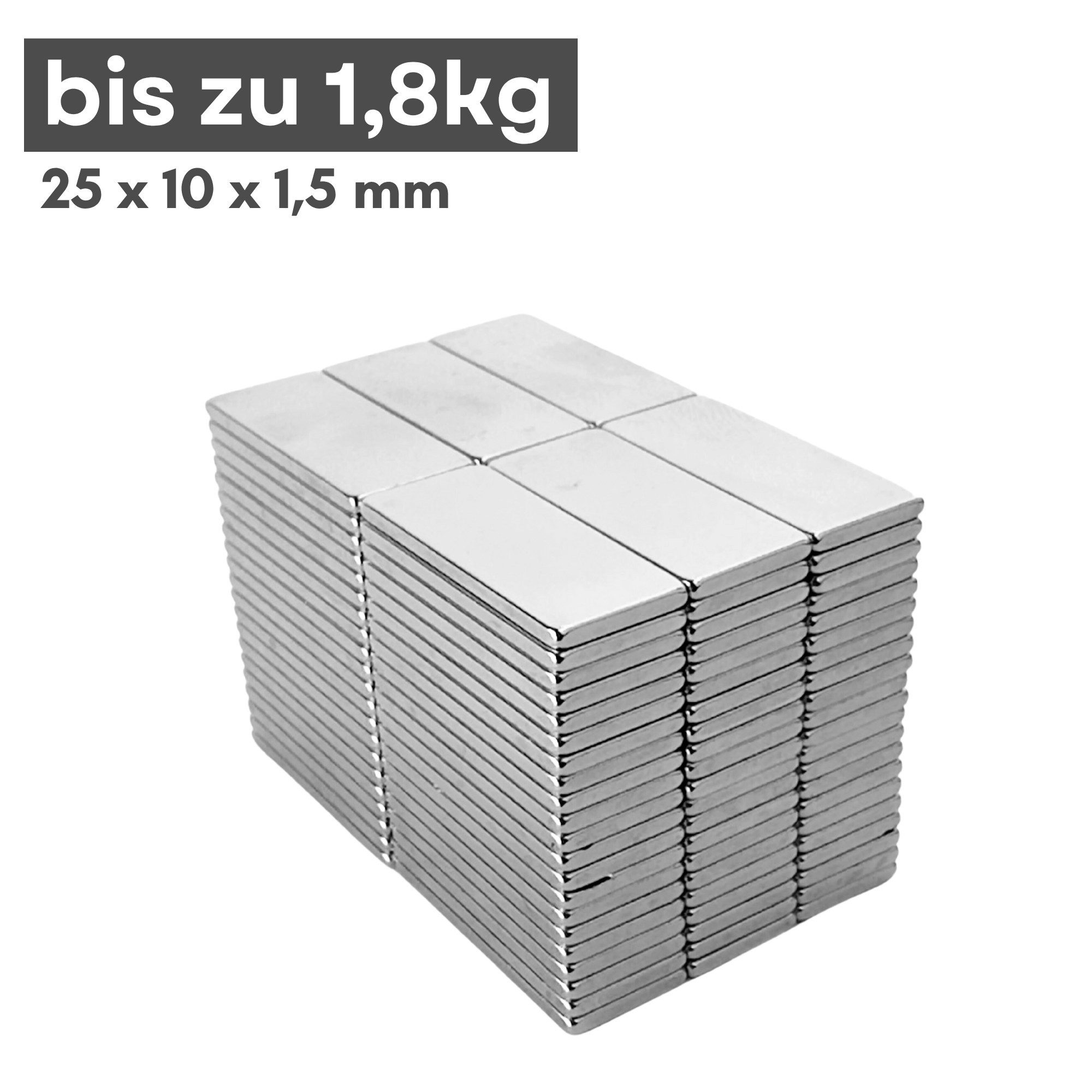 MaajeeKuto Magnet Neodym Magnet 25x10x1,5 mm N38 – Quadermagnet 1,8 kg Haftkraft (1-St)
