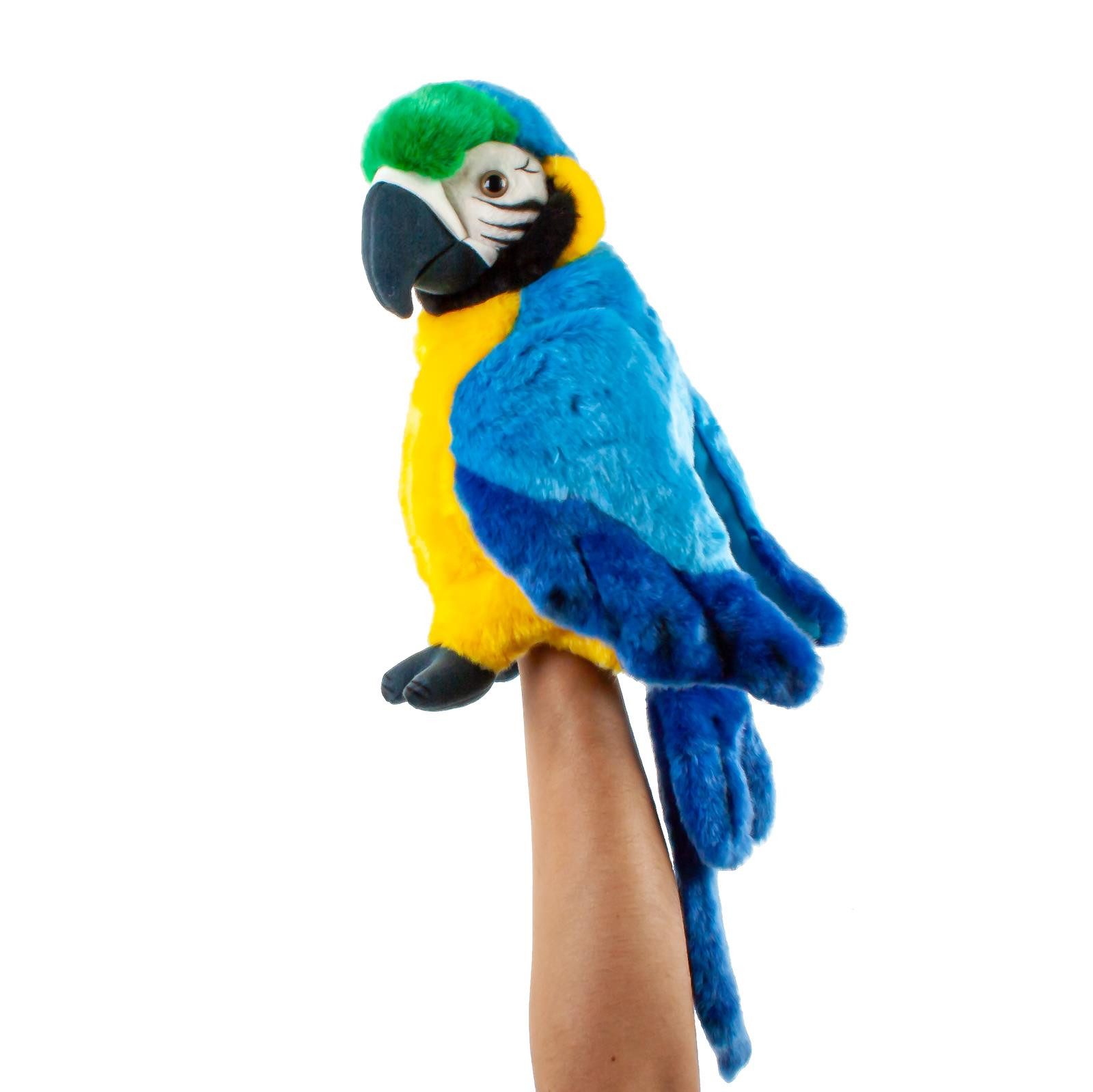 Uni-Toys Kuscheltier Handpuppe Papagei blau/gelb 25 cm Stoffhandpuppe Plüschtier