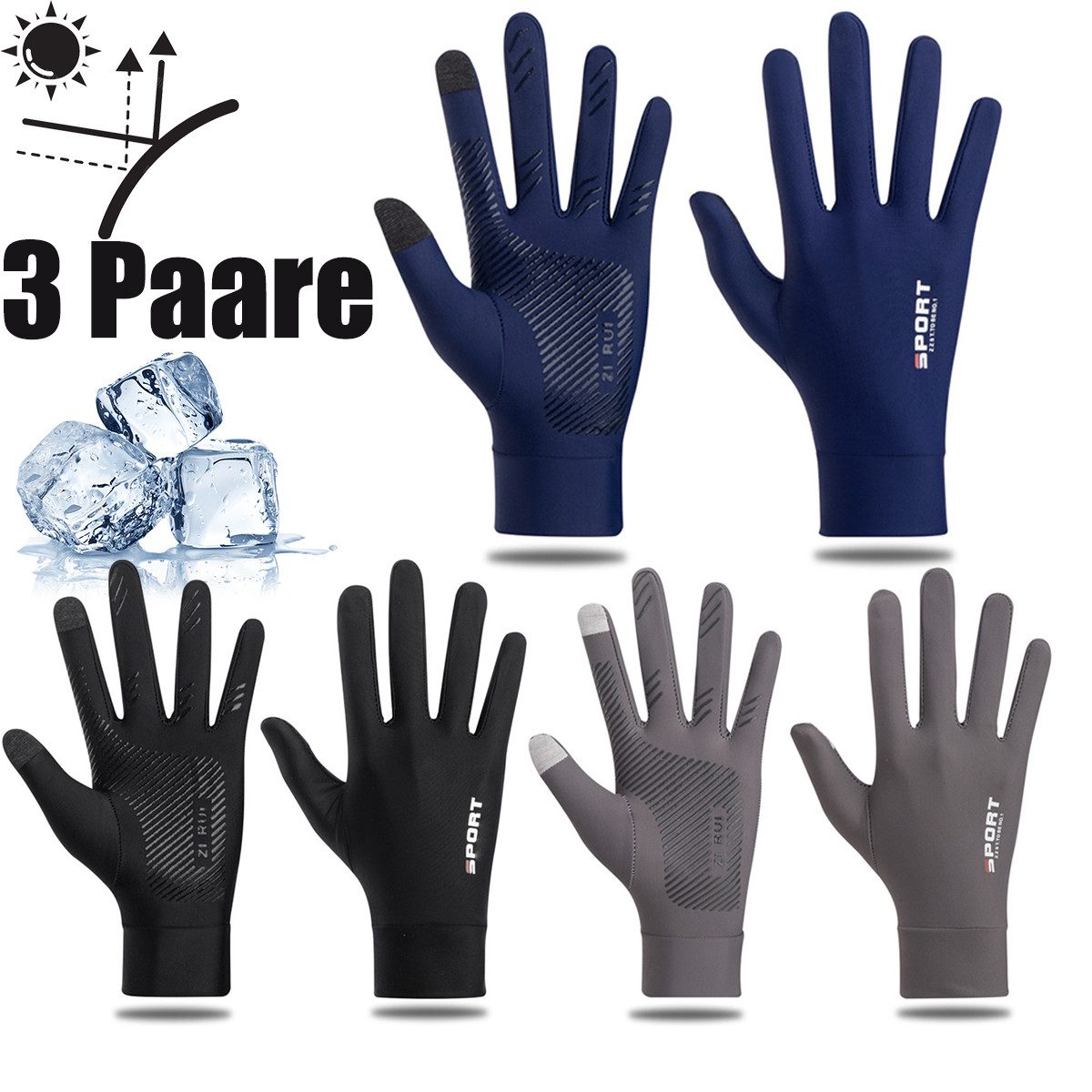 RWEUOQ Fahrradhandschuhe 3 Paar Fahrradhandschuhe UV-Schutz-Handschuhe günstig online kaufen