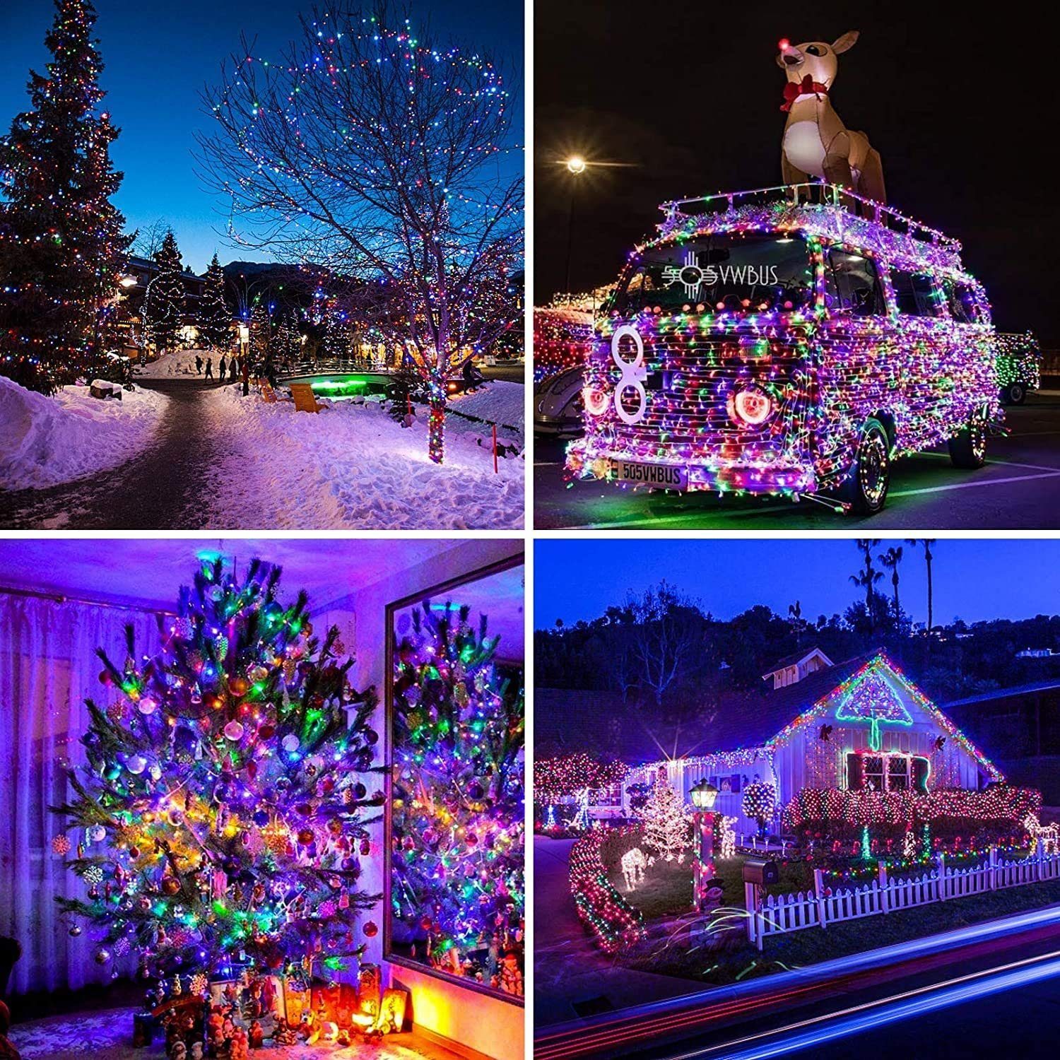 Elegear LED-Lichterkette für fenster IP44, 8 fensterbilder Licht LED Lichtervorhang, Weihnachtsbäume 20M Weiches Modi Weihnachtsdeko Bunte weihnachten