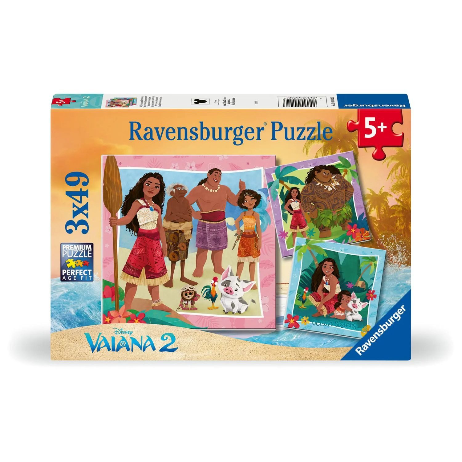 Ravensburger Puzzle Kinderpuzzle 3x49 Teile - Disney Vaiana 2 - Auf, zu neuen Abenteuern, 49 Puzzleteile