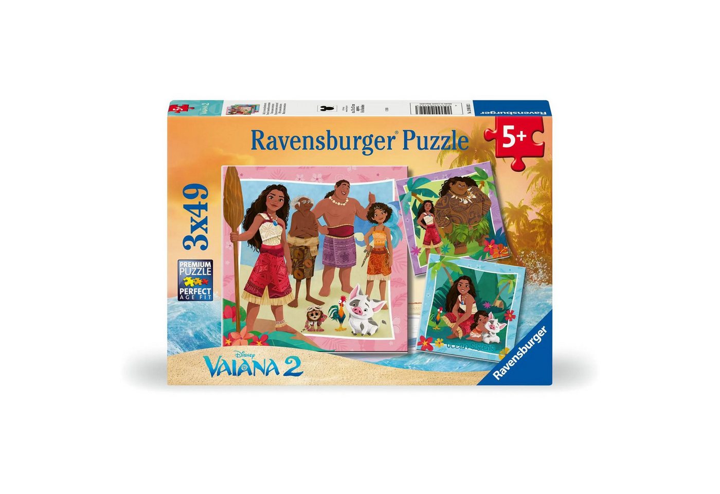 Ravensburger Puzzle Kinderpuzzle 3x49 Teile - Disney Vaiana 2 - Auf, zu neuen Abenteuern, 49 Puzzleteile
