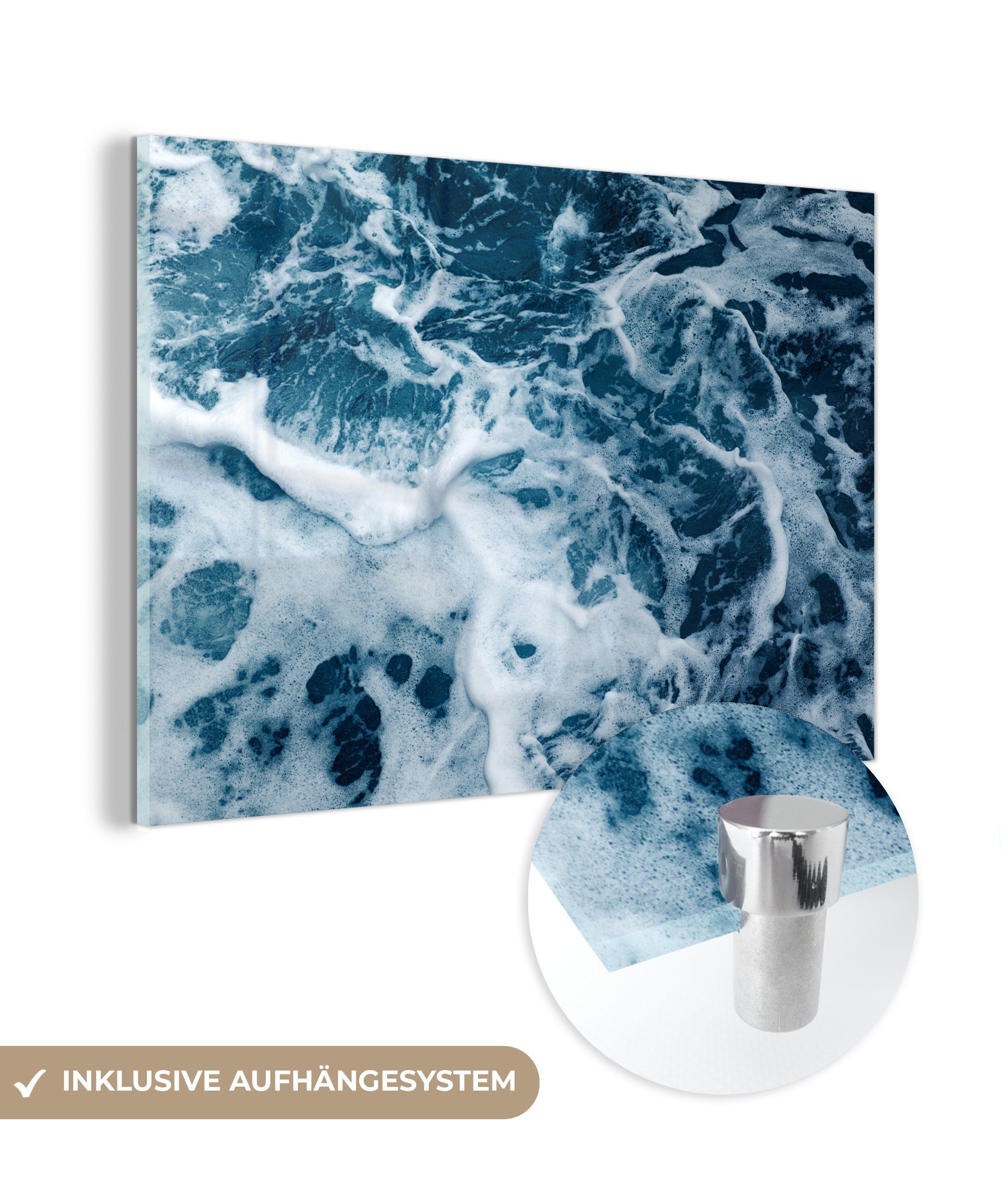 MuchoWow Acrylglasbild Wellen - Wasser - Ozean - Schaum, (1 St), Acrylglasbilder Wohnzimmer & Schlafzimmer