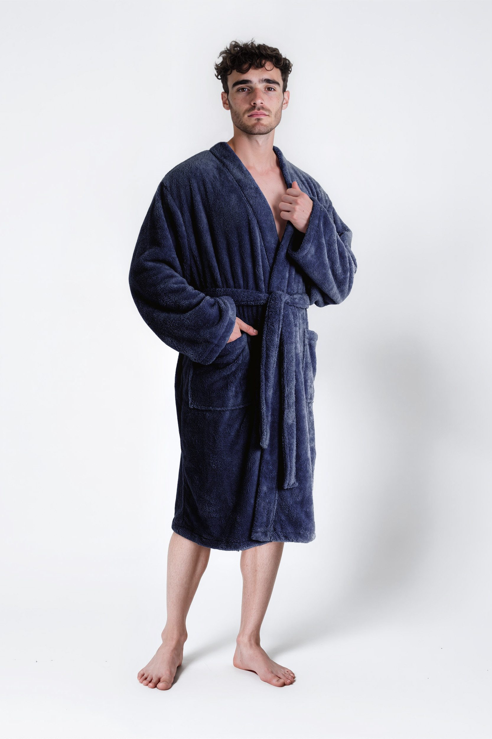 OTTO home Unisex-Bademantel Lillou Kimono, ideal für Sauna & Spa, Hotelbademantel, Morgenmantel, Midilänge, Microfaser, Kimono-Kragen, Gürtel, kuschelig weicher Fleece, plüsch, für Damen und Herren, XS-3XL