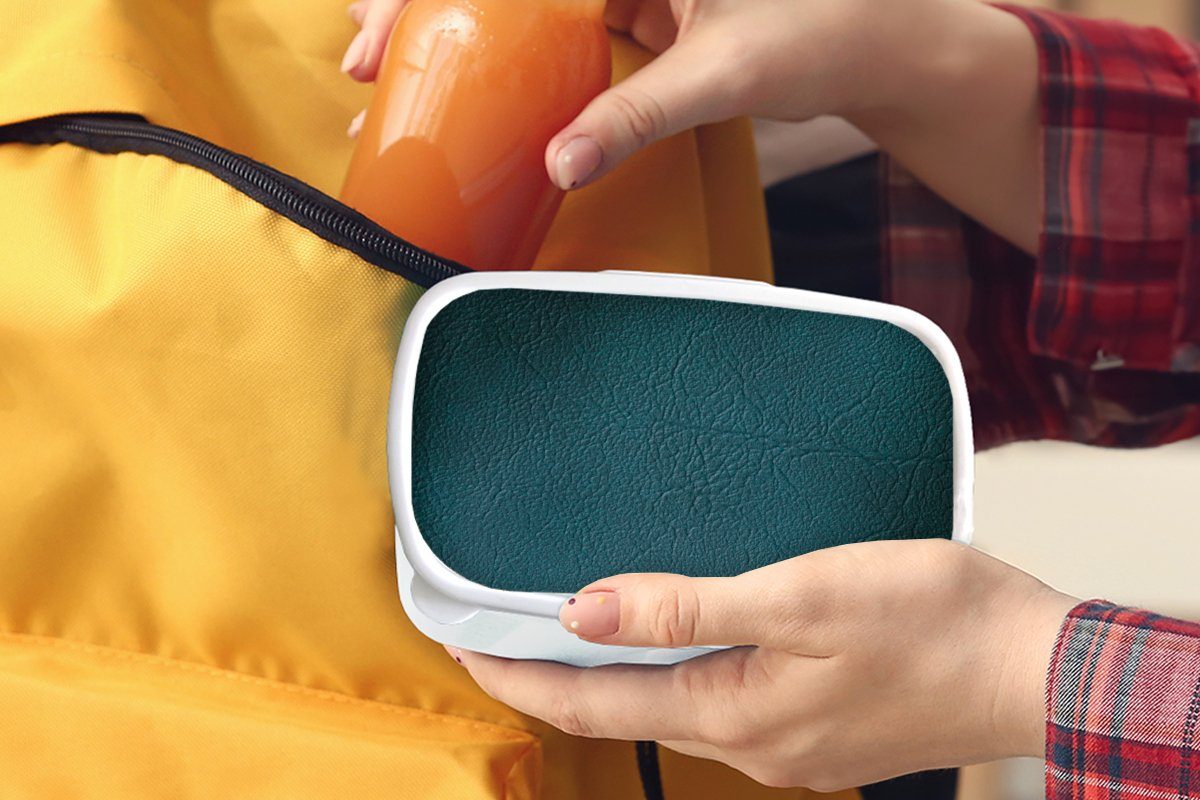 MuchoWow Lunchbox Leder - Lederoptik für Kinder weiß Erwachsene, Kunststoff, für Grün (2-tlg), und - Jungs Mädchen und - Blau, Brotdose, Brotbox