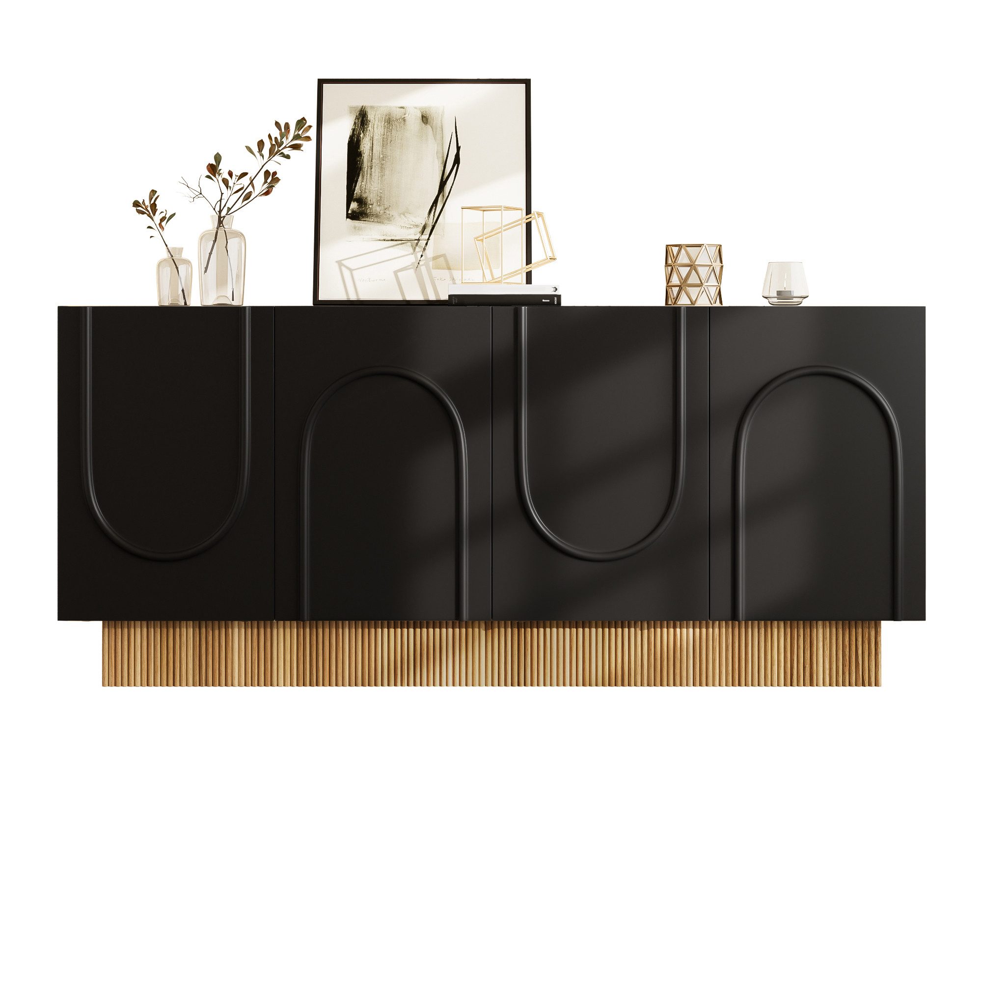Merax Sideboard mit U-Relief-Design & dekorativer Holzstruktur (1 St., 160×75×38 cm), Kommode mit 4 Türen und großen Innenfächern, Anrichte, Buffetschrank