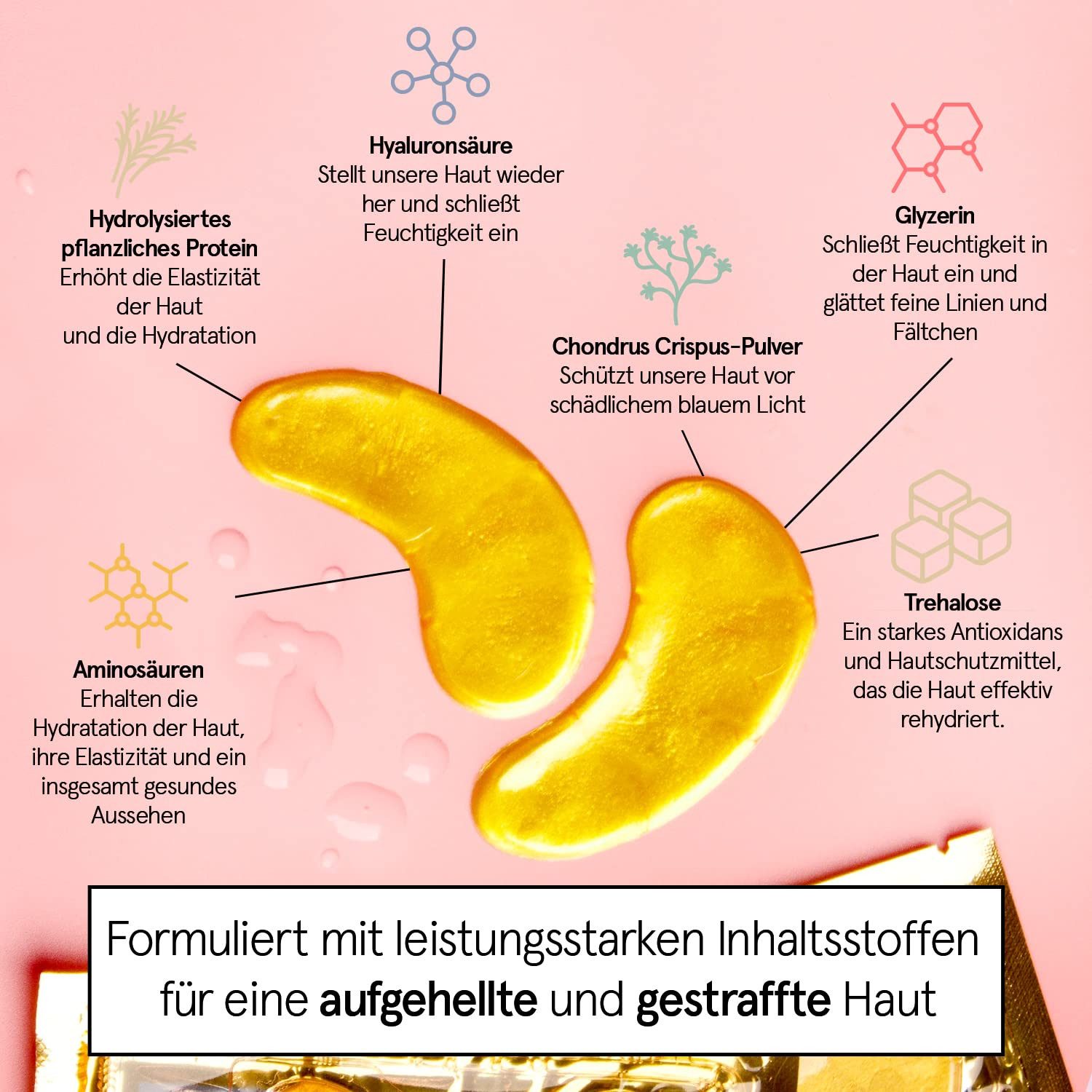 grace & stella Augenpads Preisgekrönte Augenpads (24 Paare, Gold), 24-tlg., Unterstützt ein glatteres und strahlenderes Hautbild, Hilft, Augenringe, Tränensäcke und Schwellungen optisch zu reduzieren