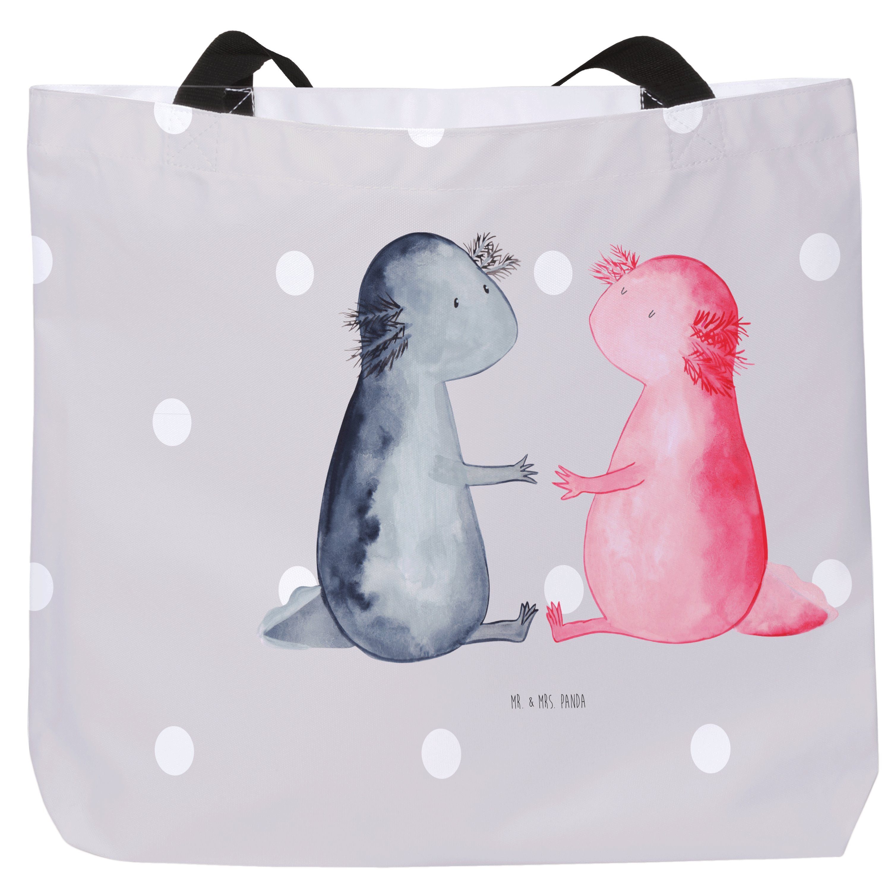 Mr. & Mrs. Panda Shopper Axolotl Liebe - Grau Pastell - Geschenk, Schulbeutel, große Liebe, Sc (1-tlg)