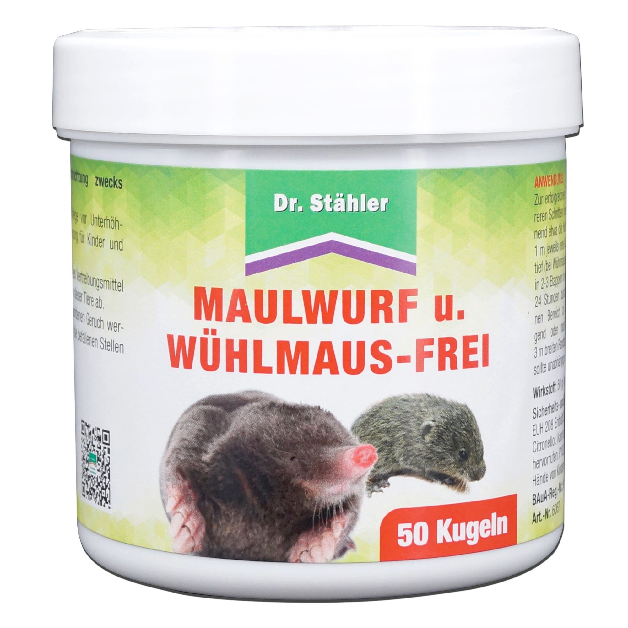 Dr. Stähler Vergrämungsmittel Maulwurf- und Wühlmausfrei Kugeln, Effektiver Schutz, Mit Eukalyptusöl, 50-St., Langzeitwirkung bis 85 Tage, Für Garten, Wege & Grünflächen