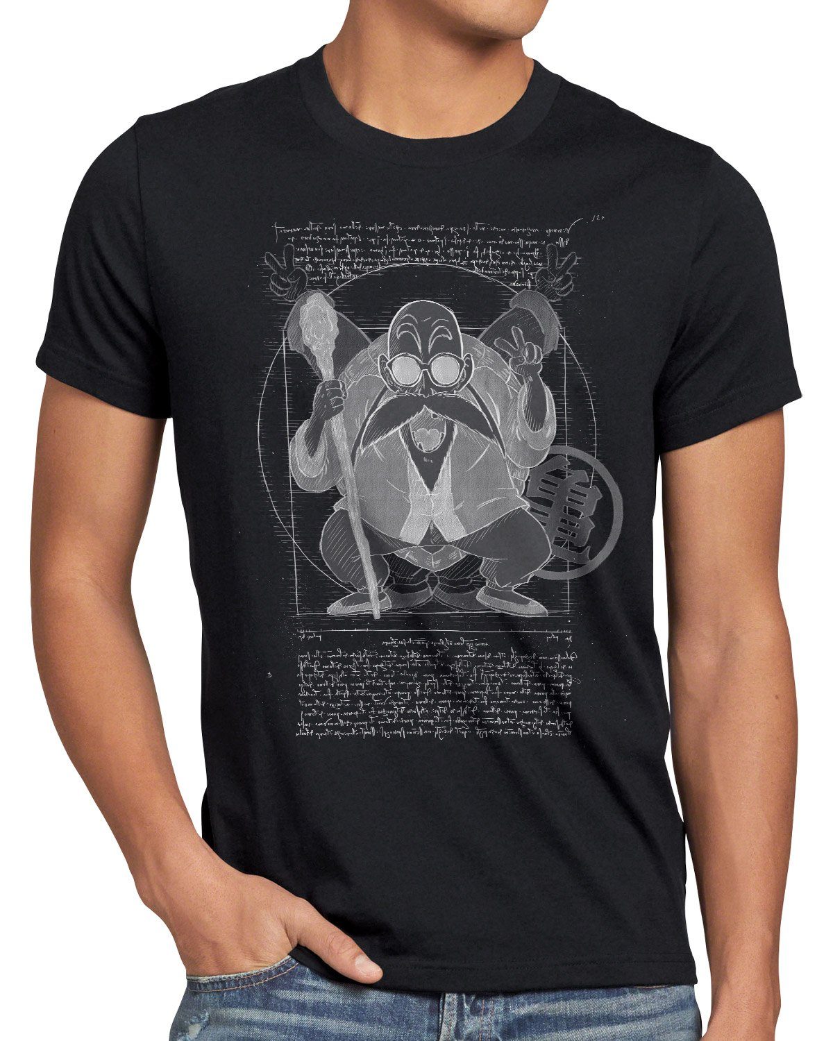 Roshi Herren T-Shirt songoku schwarz Print-Shirt Vitruvianischer style3 Z Muten vinci da