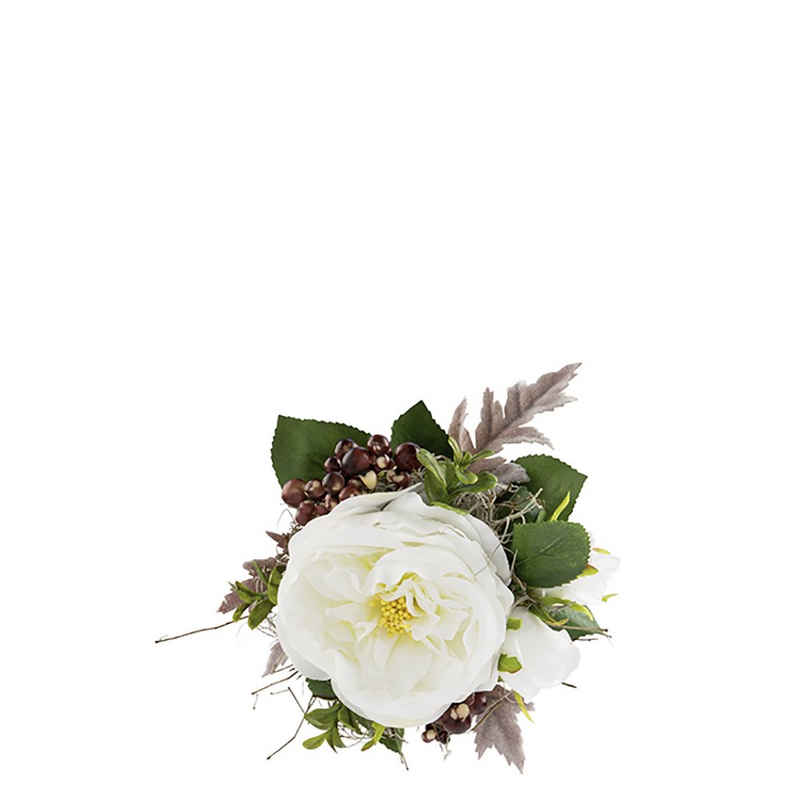 Kunstpflanze FINK Kunstblumenstrauß Petitbouquet - weiß - H. 20cm x B. 15cm, Fink